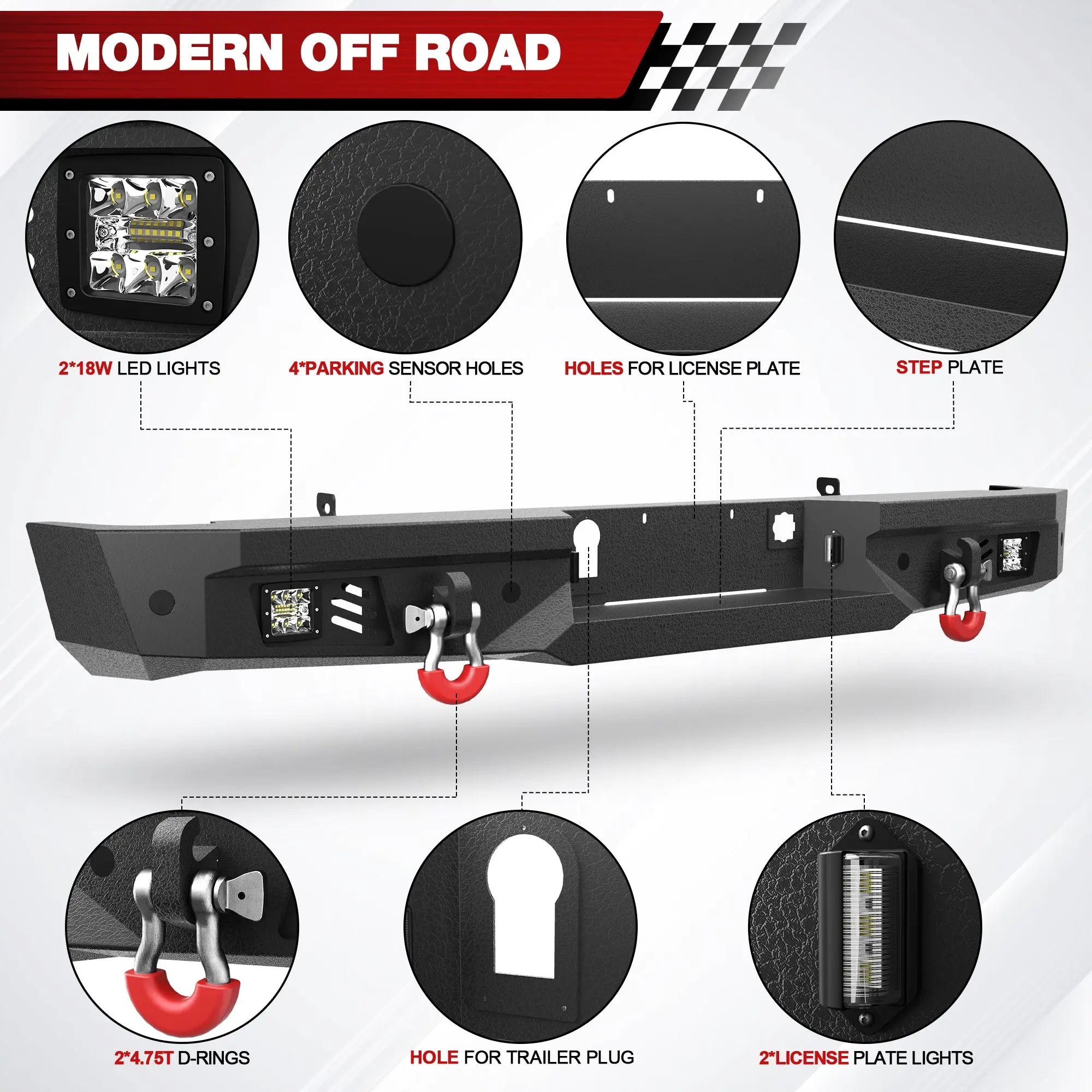 Longsun Sierra Front and Rear Bumper Set for 2016 2017 2018 GMC Sierra 1500 Pickup Truck with Winch Plate