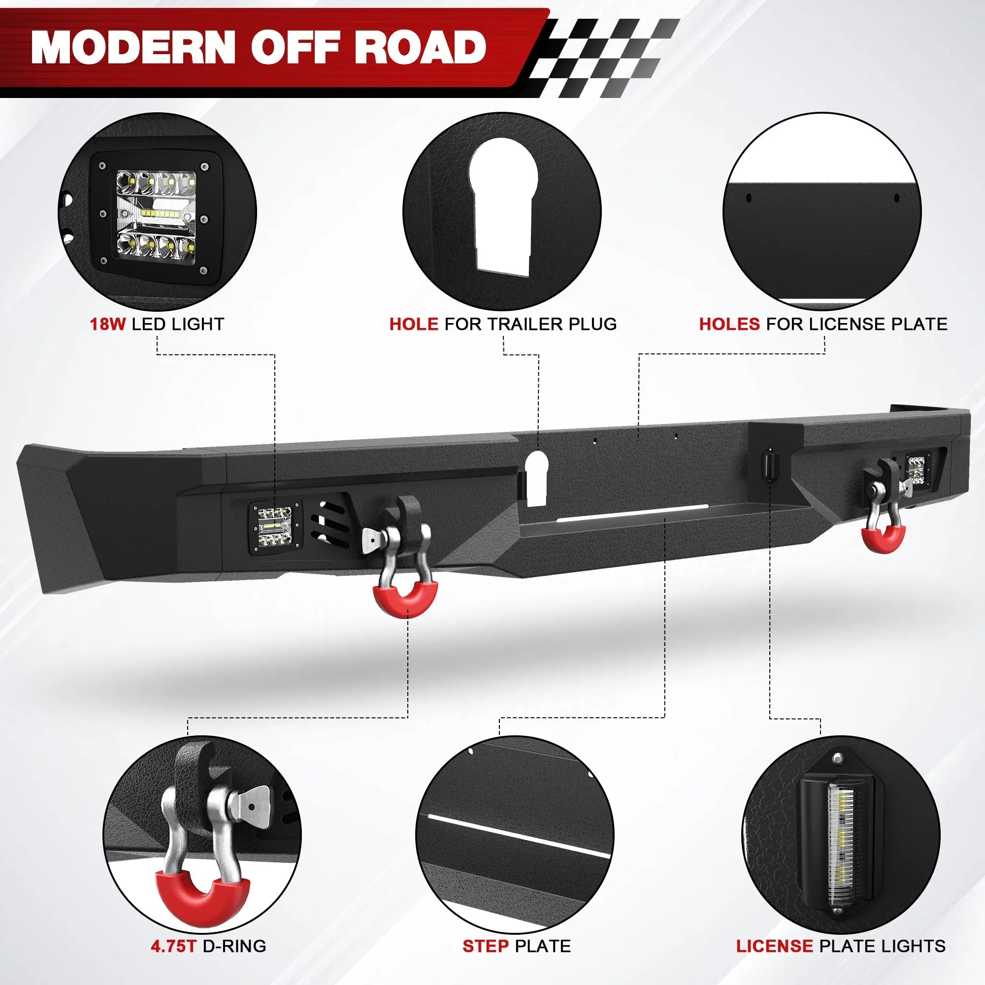 Longsun Heavy Duty Bumper with Winch Plate and Bright LED Lights for Ram 1500 (2013-2018, 2019-2024)
