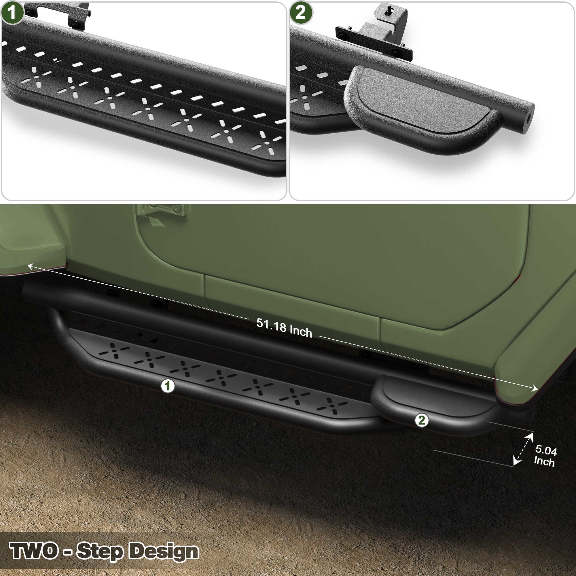 Jeep JL Running Boards Side Steps Fit for 2019-2025 Jeep Wrangler JL 2-Door