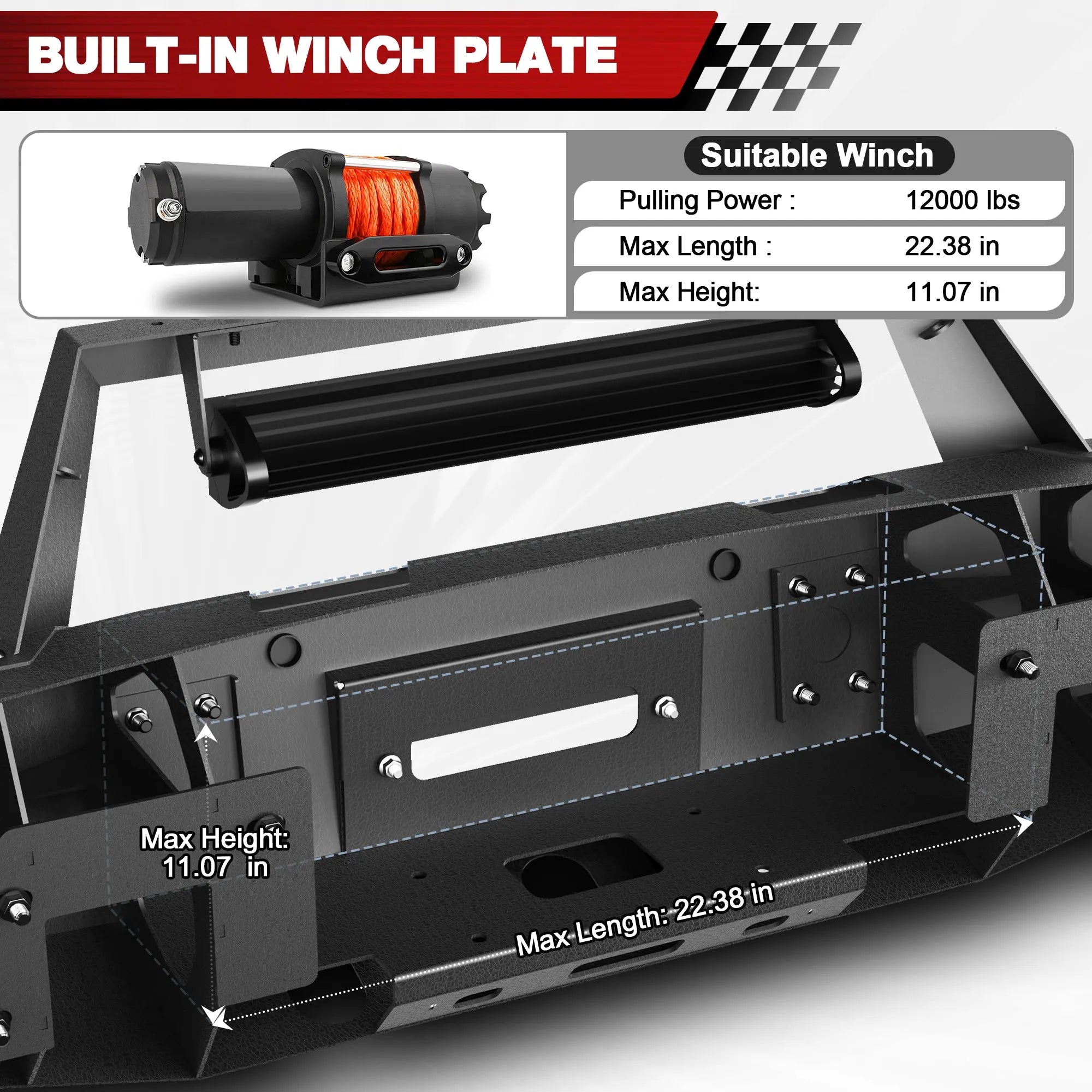 Longsun F150 Front Bumper Fits 2021 2022 2023 2024 Ford F150 w/Winch Plate (Excluding Lighting EV & Raptor)