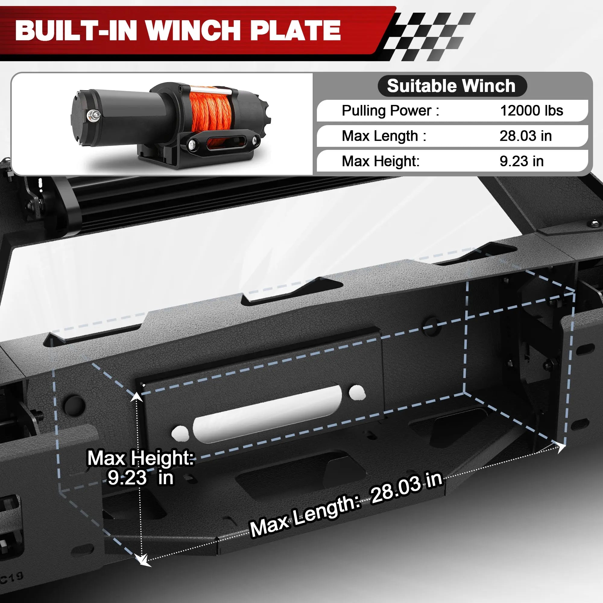 Longsun Front Bumper for 2015 2016 2017 2018 2019 Chevy Silverado 2500HD 3500HD | Heavy-Duty Steel Front Bumper with Winch Plate, LED Lights, D-Ring & Parking Sensor Holes