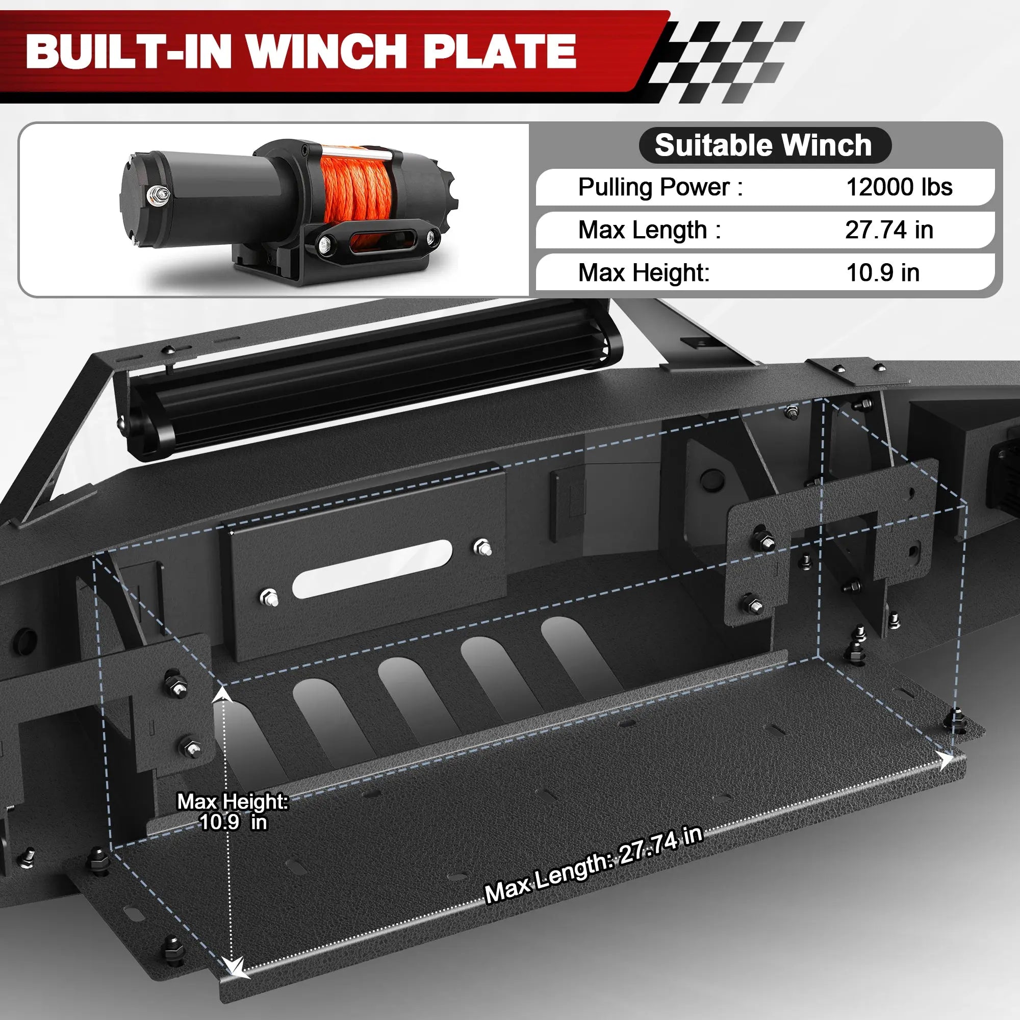 Longsun F150 Front Bumper w/Winch Plate for 2010 2011 2012 2013 2014 Ford F150 SVT Raptor