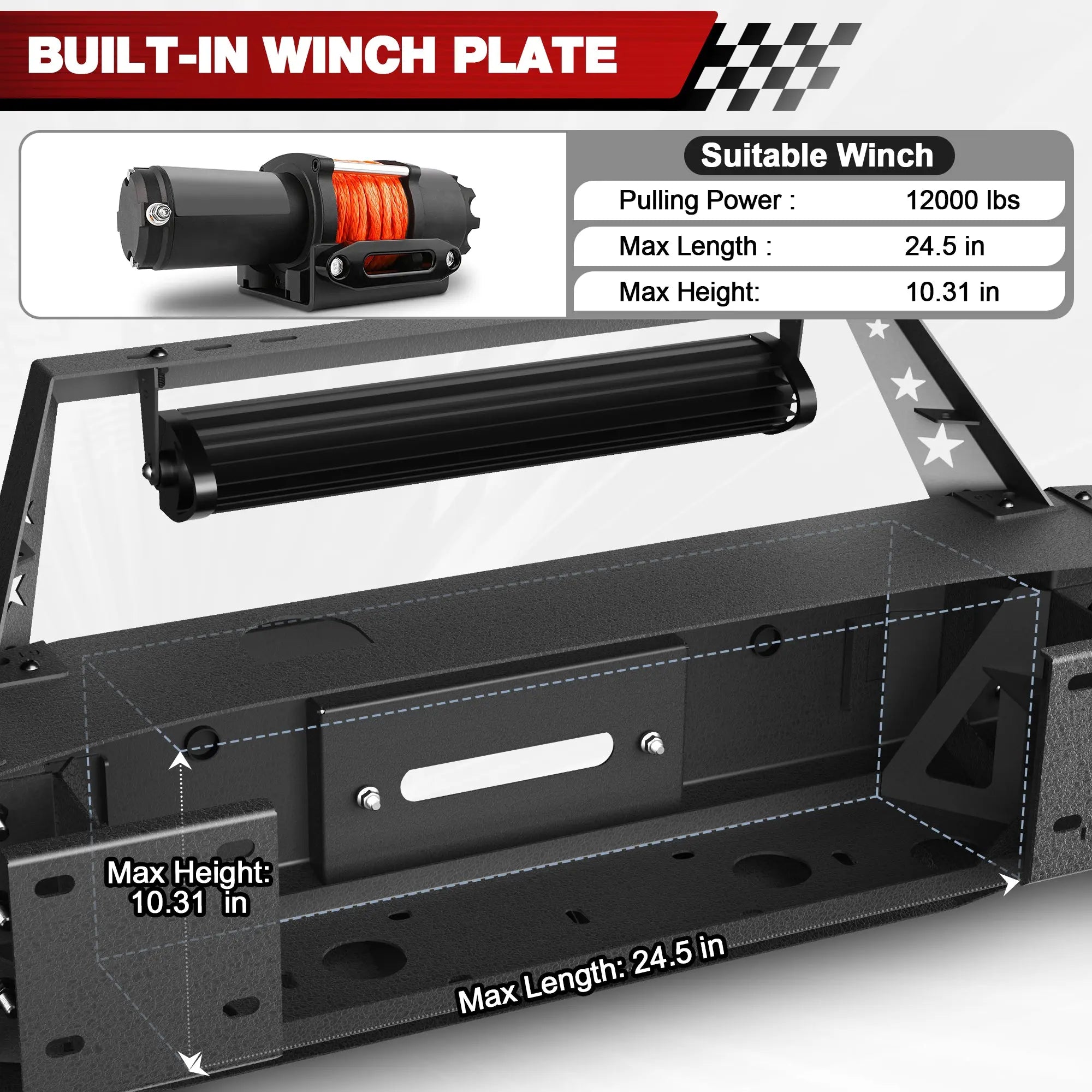 Longsun Front Bumper Compatible with GMC Sierra 2500/3500 HD 2015 2016 2017 2018 2019 with Winch Plate