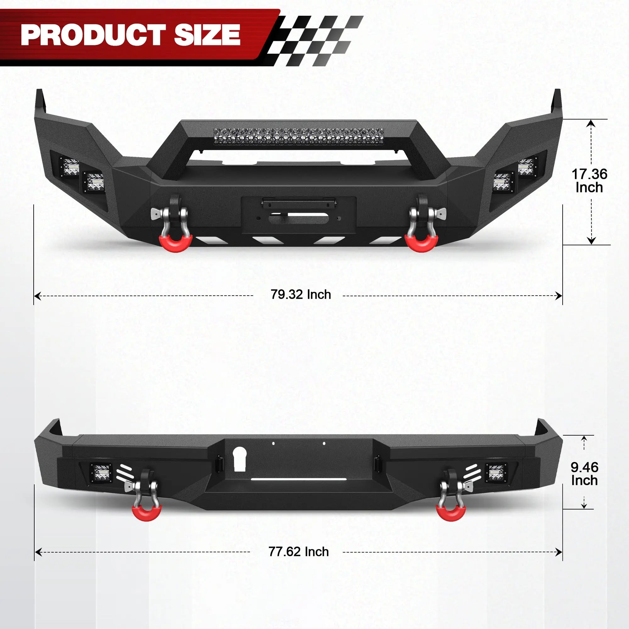 Longsun Heavy Duty Bumper with Winch Plate and Bright LED Lights for Ram 1500 (2013-2018, 2019-2024)