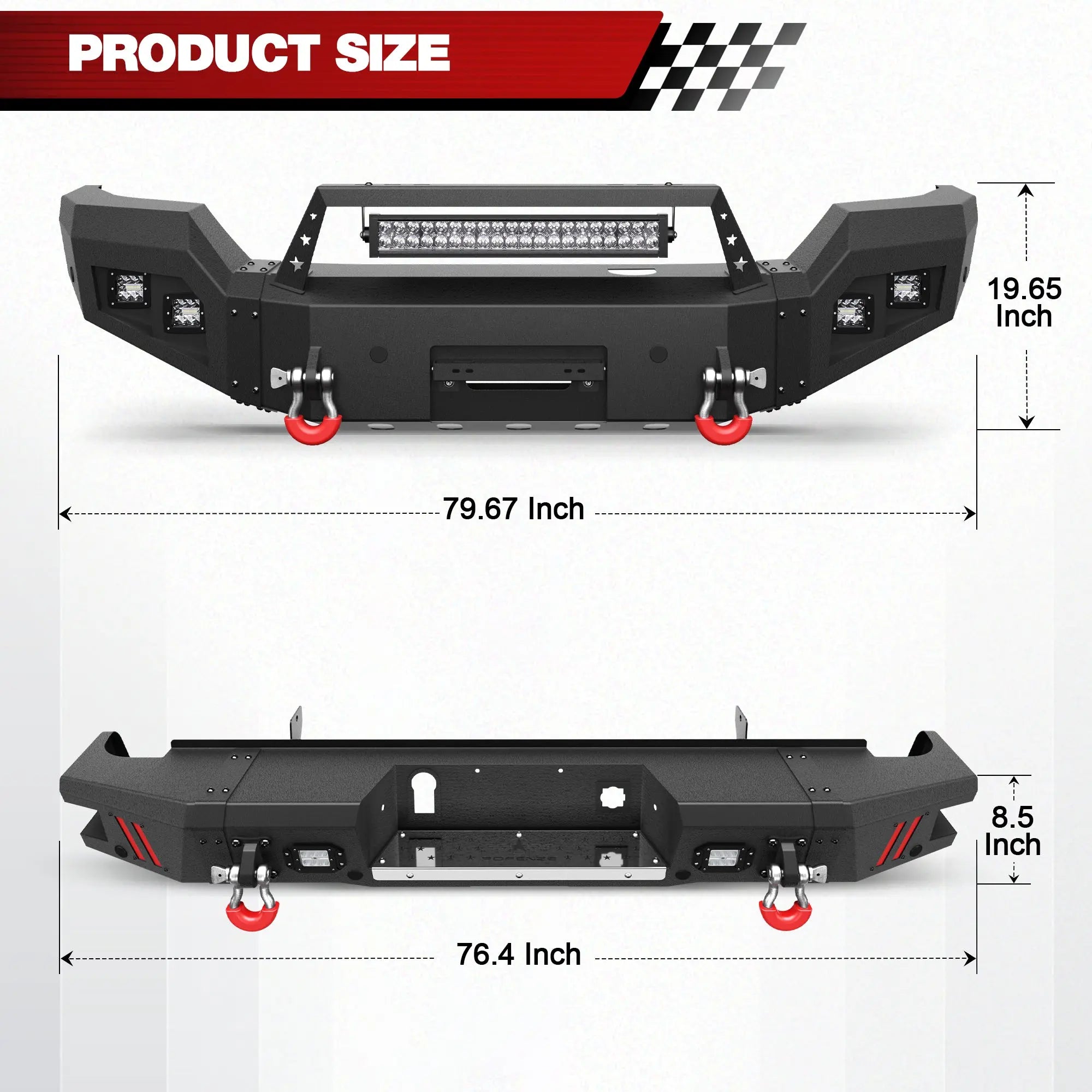 Longsun Front Bumper and Rear Bumper Combo Fit 2015 2016 2017 2018 2019 GMC Sierra 2500/3500 HD