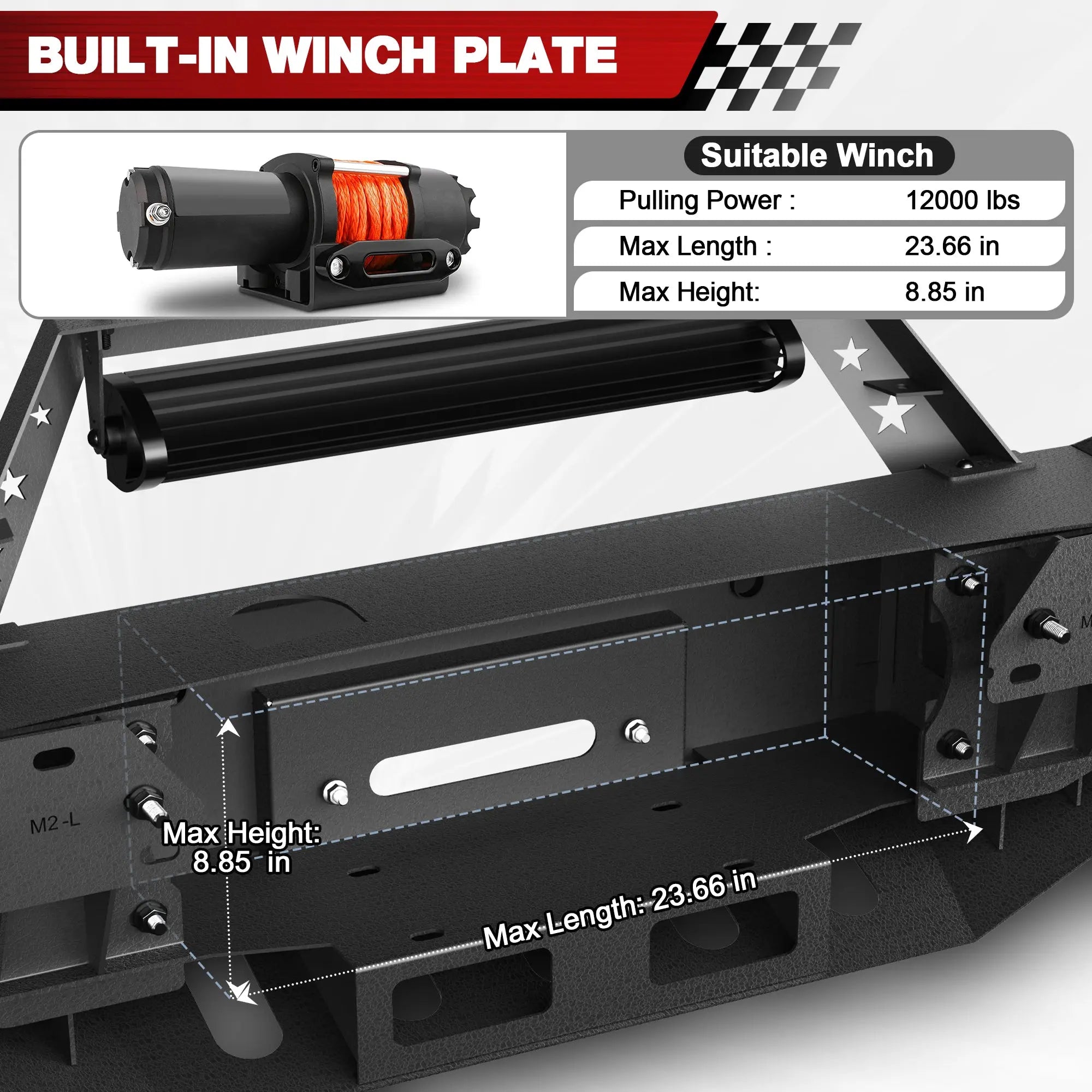 Longsun Sierra 1500 Front Bumper for 2016 2017 2018 GMC Sierra 1500 w/Winch Plate