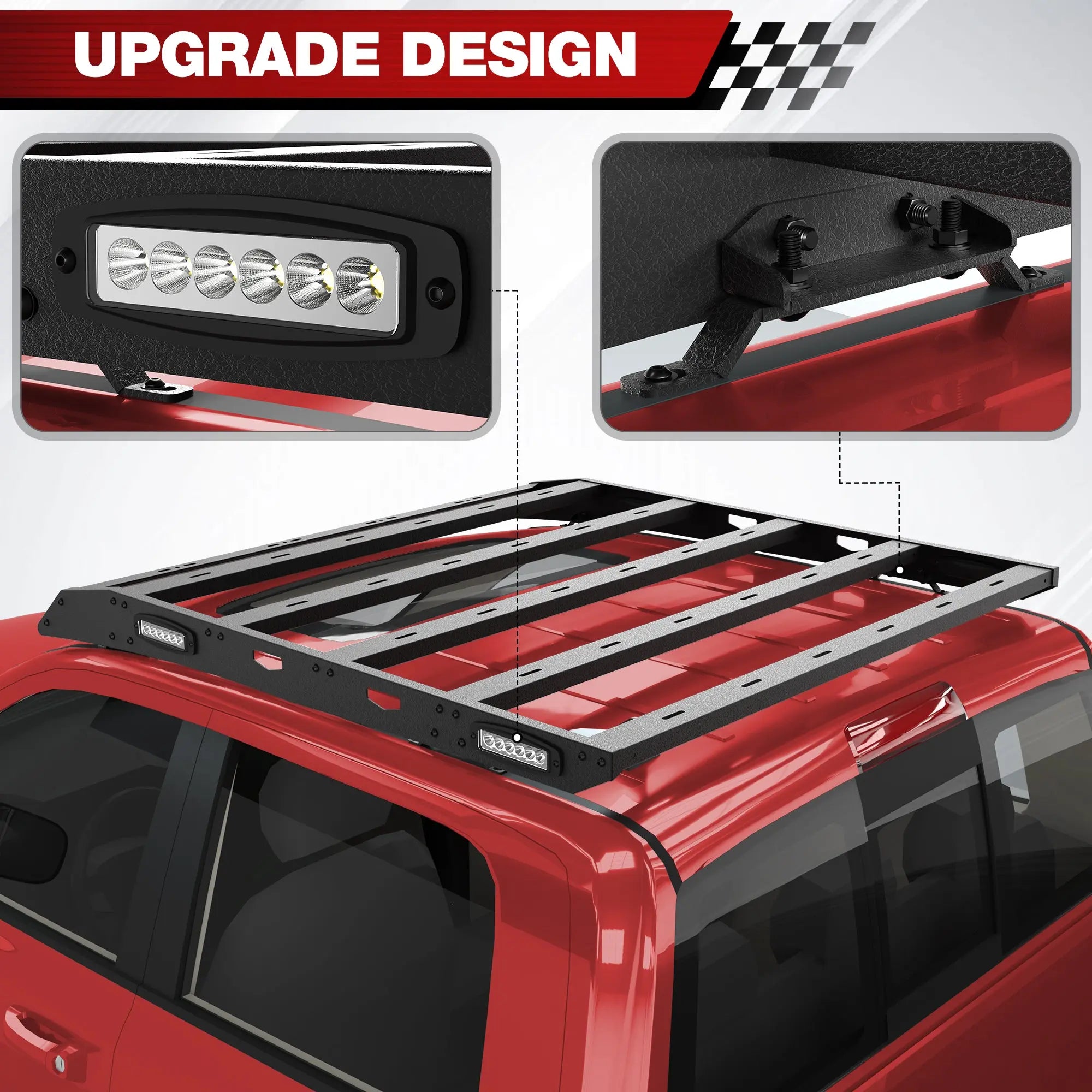 Longsun Ram 1500 Roof Rack for 2009-2018 Ram 1500 4th Gen Crew Cab Top Cargo Carrier with Side LED Lights