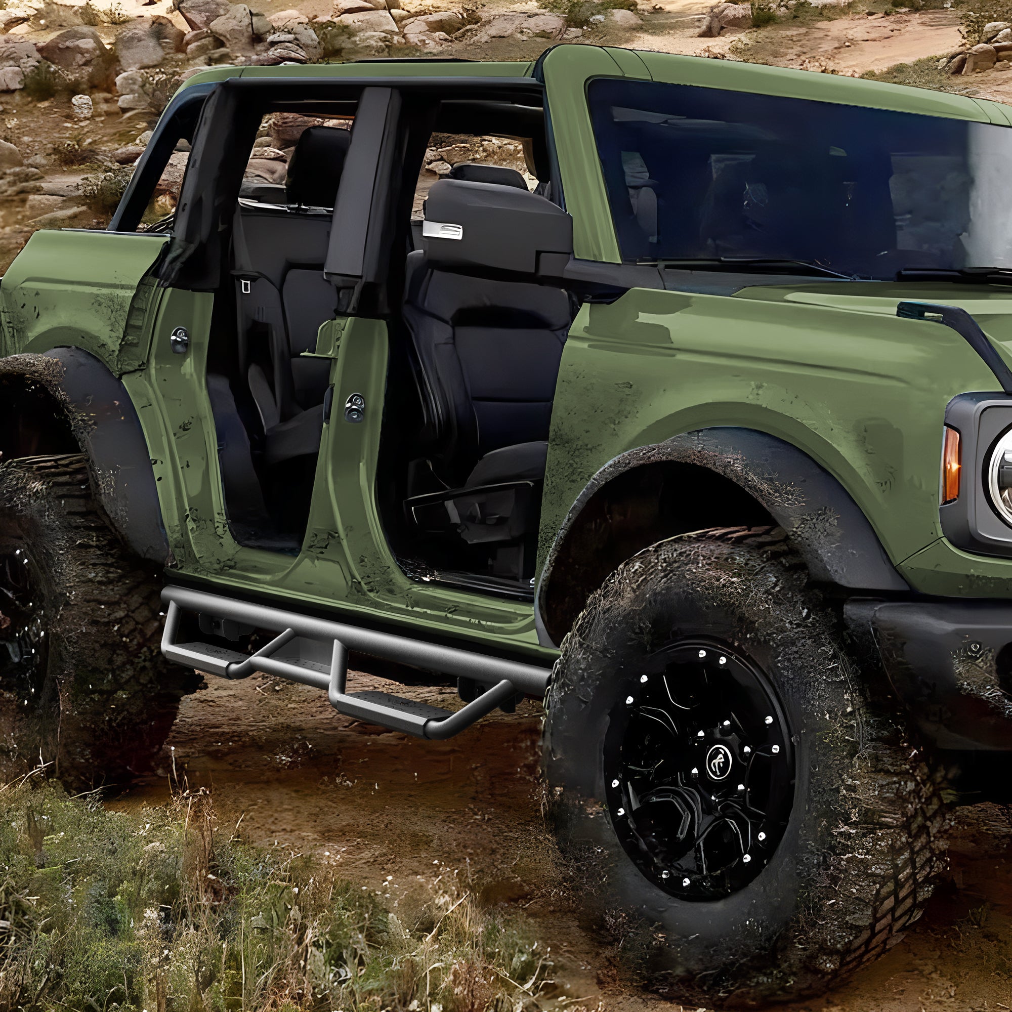 Bronco Running Boards Side Steps Fit 2021 2022 2023 Ford Bronco 4 Door Black Nerf Bars 2 PCS
