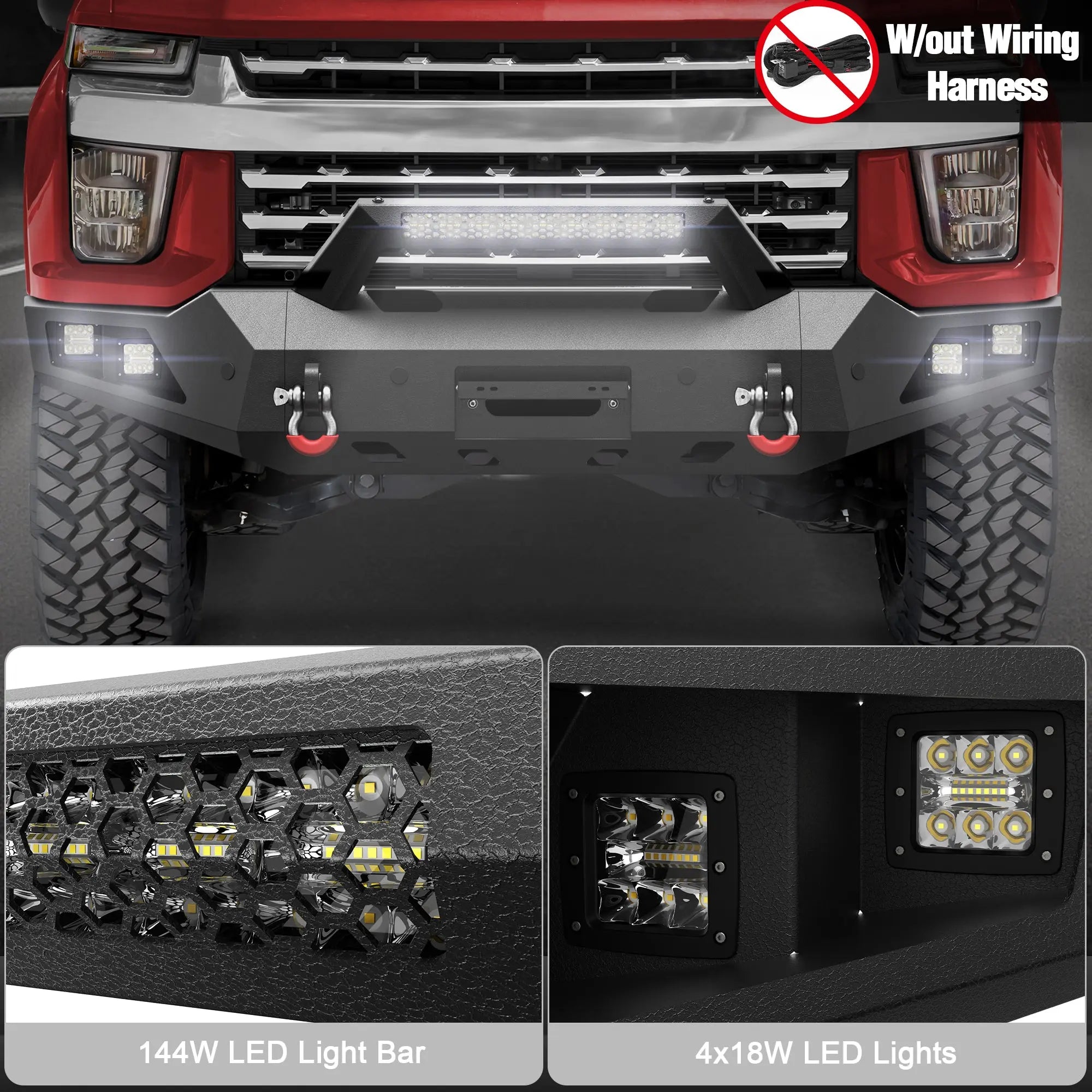 Front Bumper for 2020 2021 2022 2023 Chevy Silverado 2500HD 3500HD, Steel Winch Bumper with 12,000 lb Winch Plate, LED Lights & D-Rings