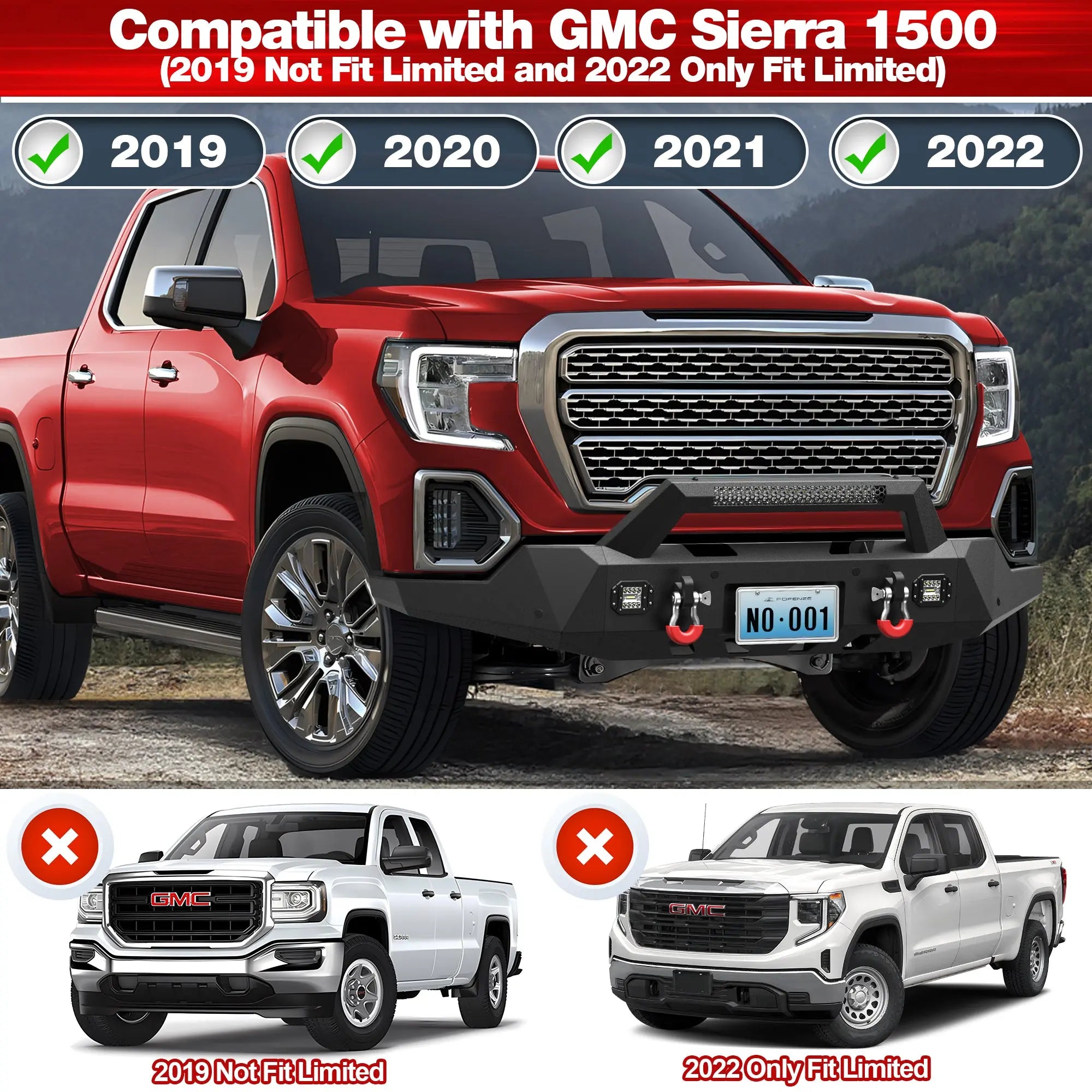 Longsun Sierra 1500 Front and Rear Bumper Set for GMC Sierra 1500 (2019-2022) with Winch Plate