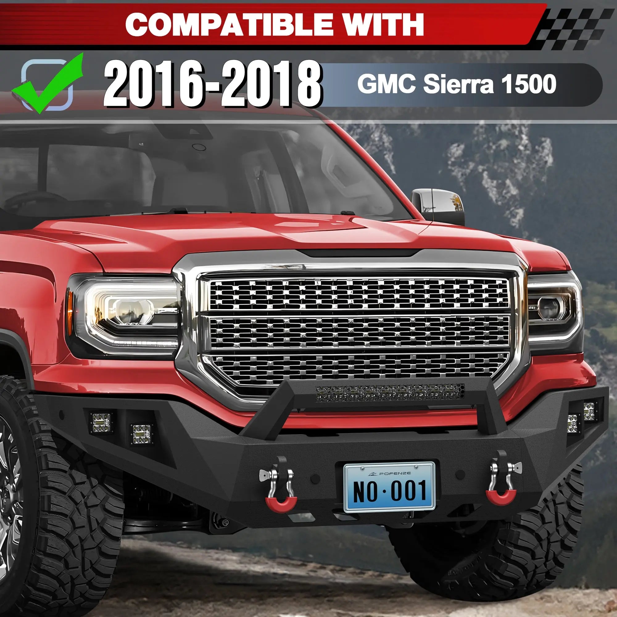 Longsun Sierra Front and Rear Bumper Set for 2016 2017 2018 GMC Sierra 1500 Pickup Truck with Winch Plate