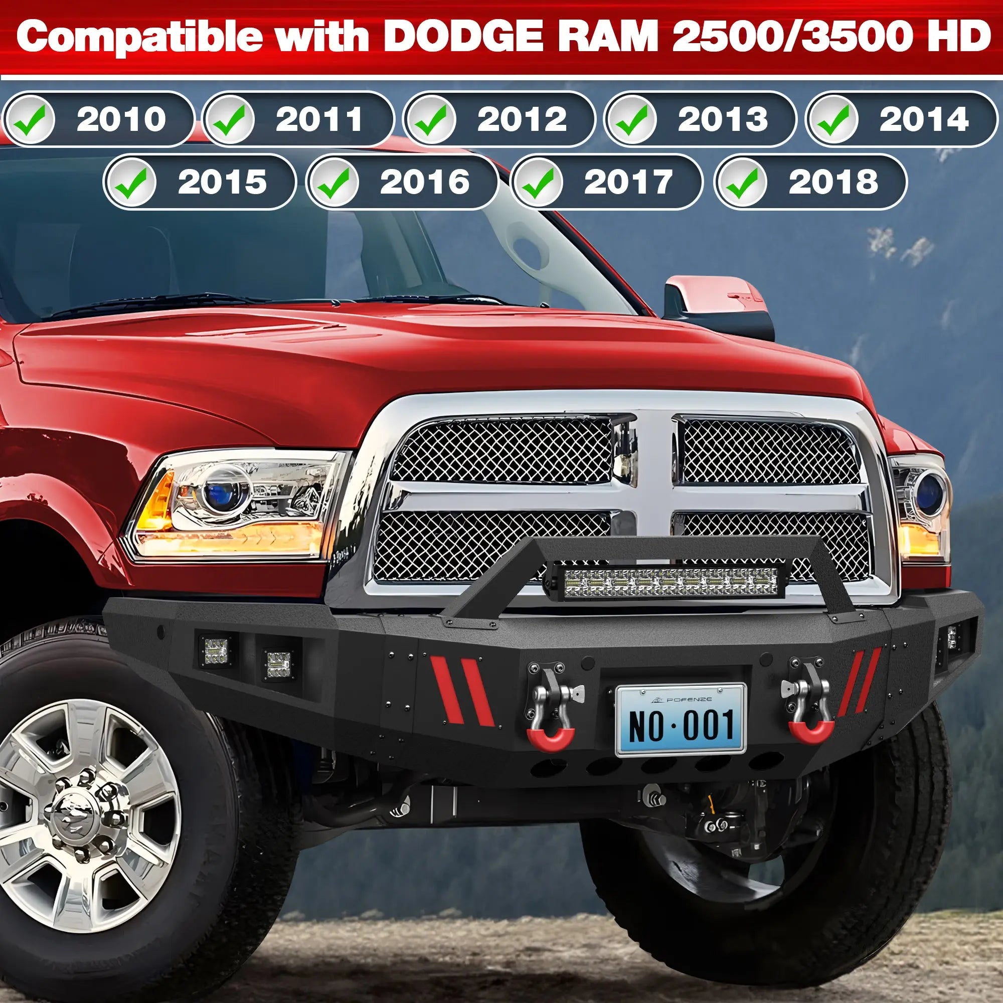 Longsun Ram 1500 Front and Rear Bumper Set for 2013-2018 Ram 1500 (Exclude Rebel) and 2019-2024 Ram 1500 Classic (Exclude Warlock)