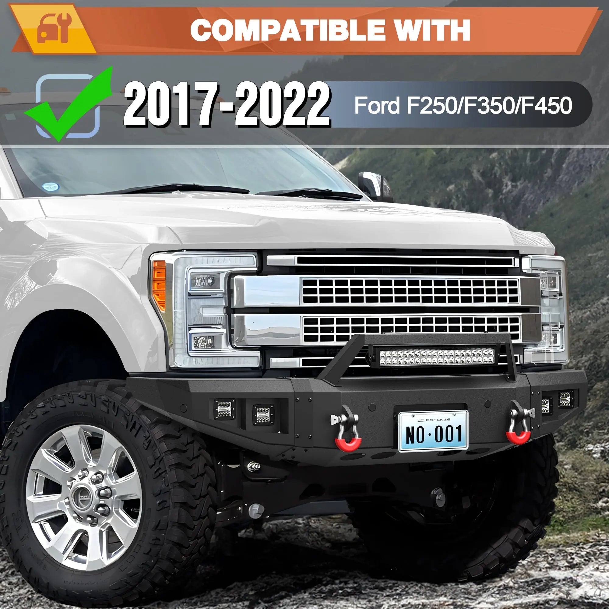 Longsun F250 Front and Rear Bumper Set for 2017-2022 Ford F250/F350/F450 Pickup with Winch Plate