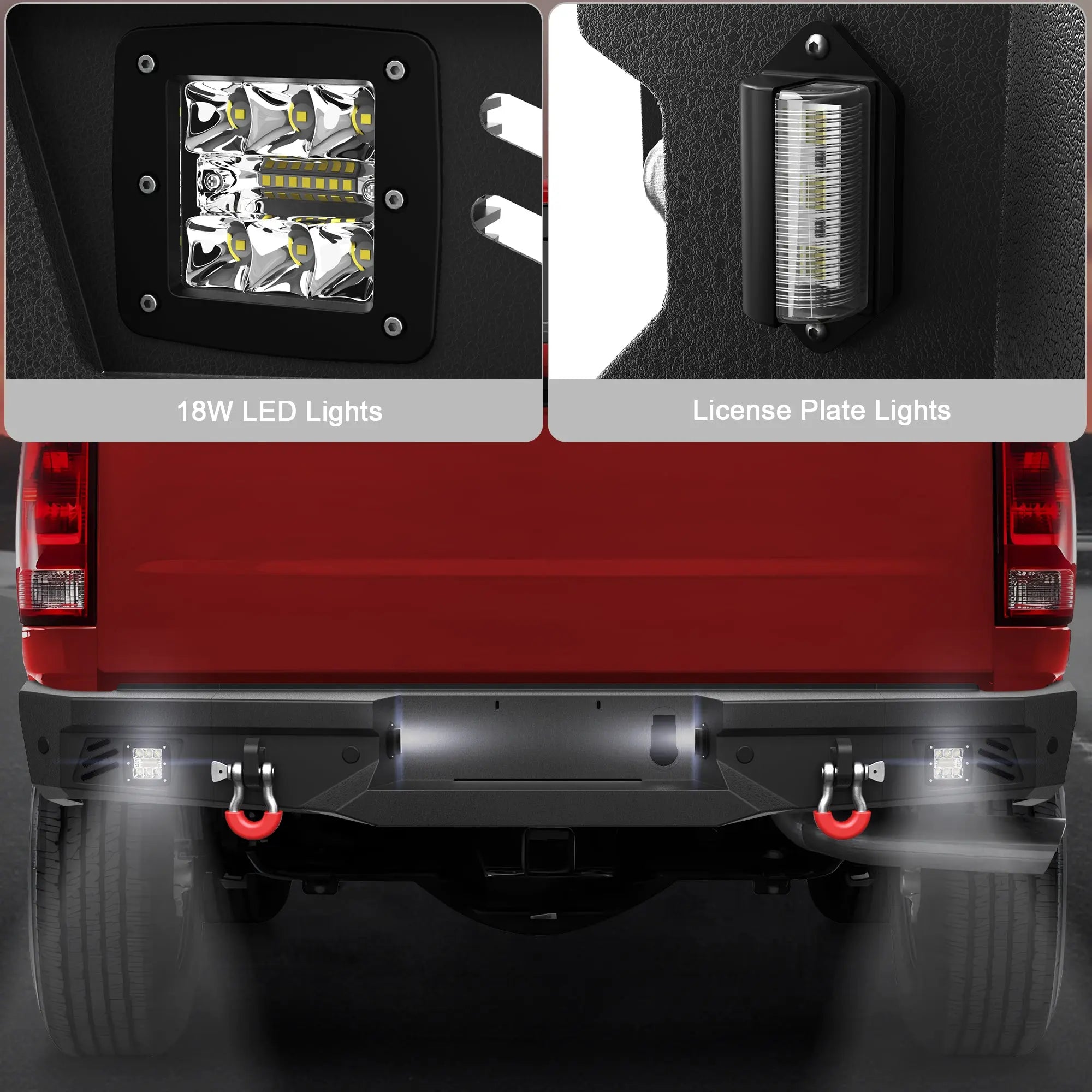 Longsun Ram 2500 Rear Back Bumper for 2010-2018 Ram 2500/3500 w/LED Lights and D-rings