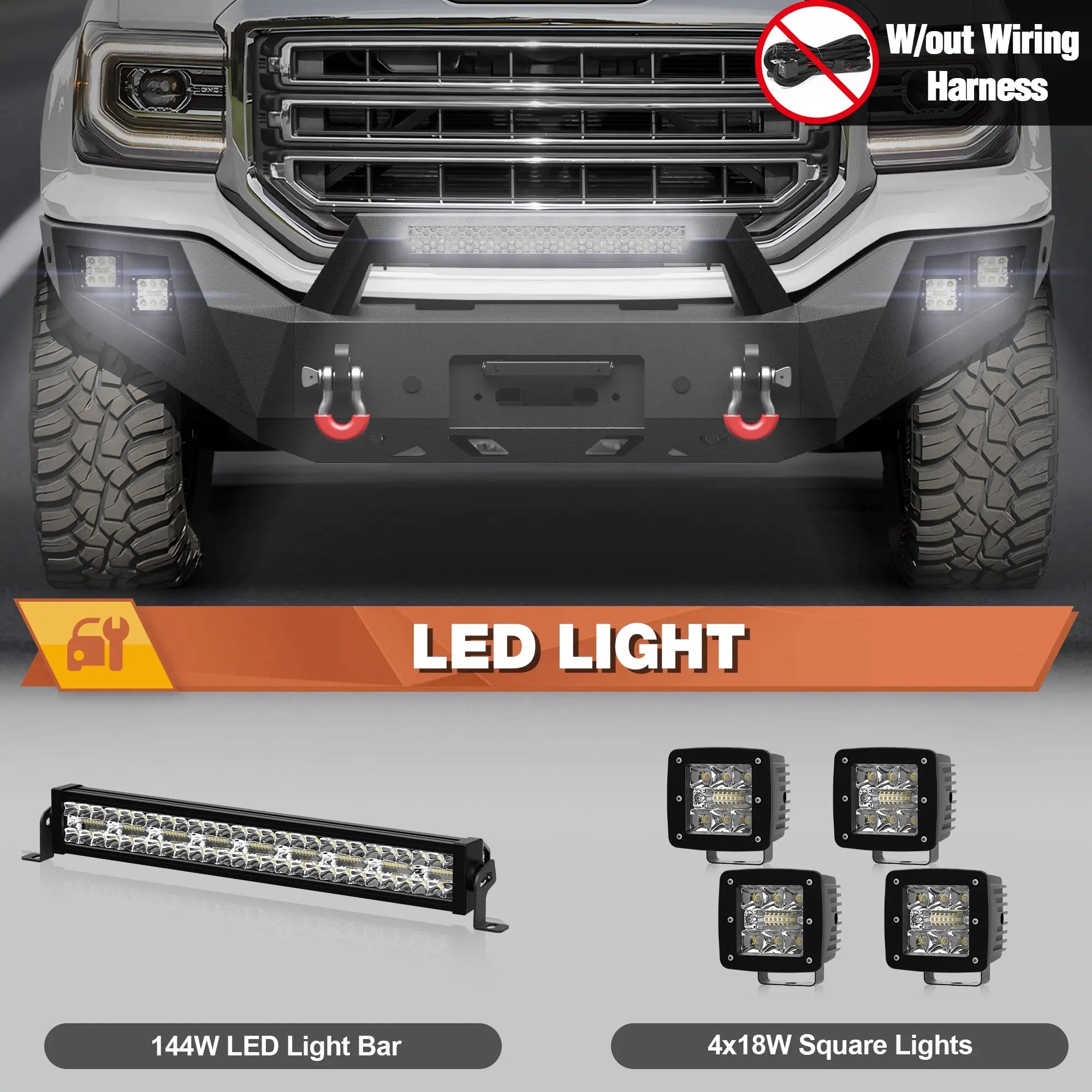 Longsun Sierra 1500 Front Bumper for 2016-2017-2018 GMC Sierra 1500