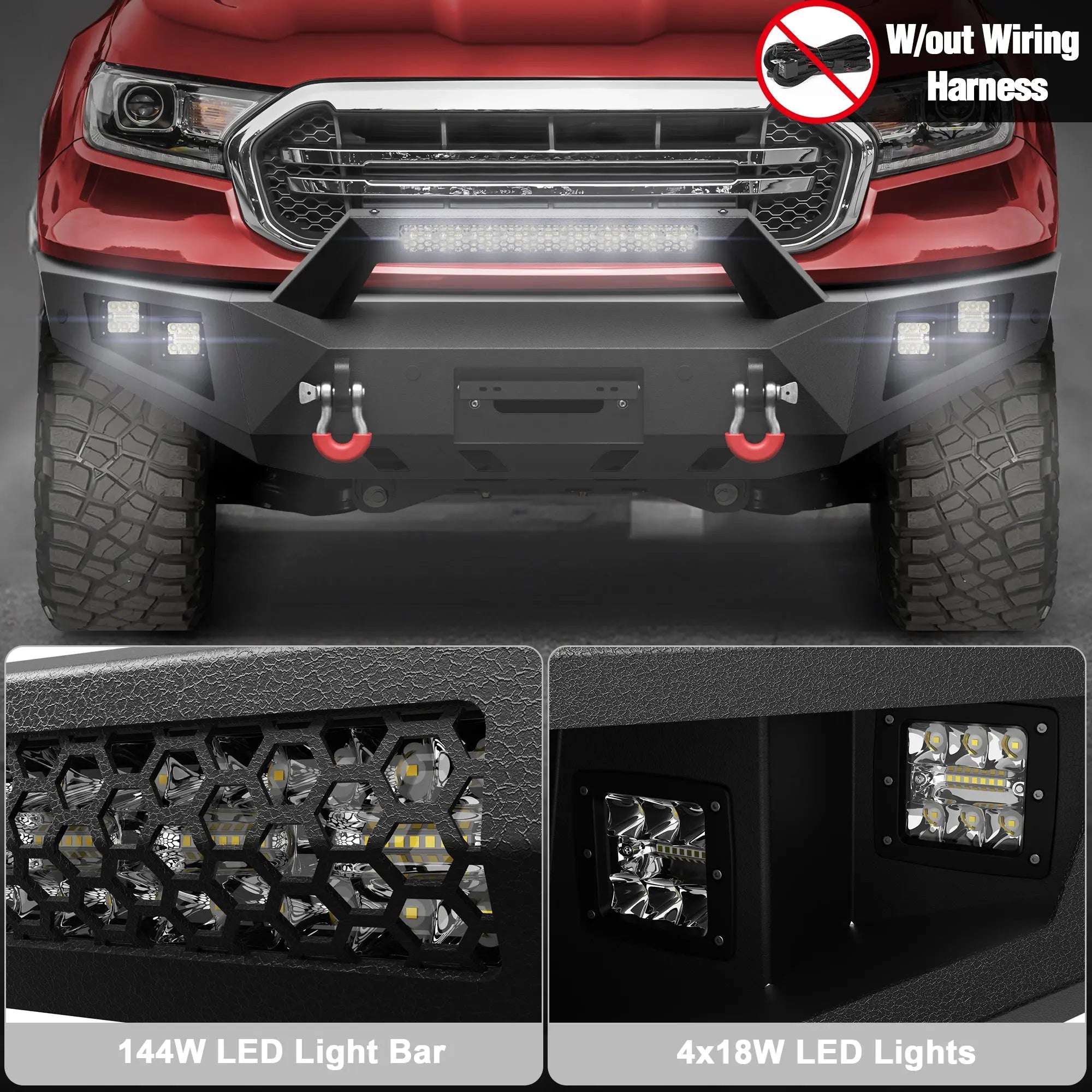 Longsun 2019-2023 Ranger Front Bumper for 2019-2023 Ford Ranger Pickup Trucks (Excluding Wildtrak)