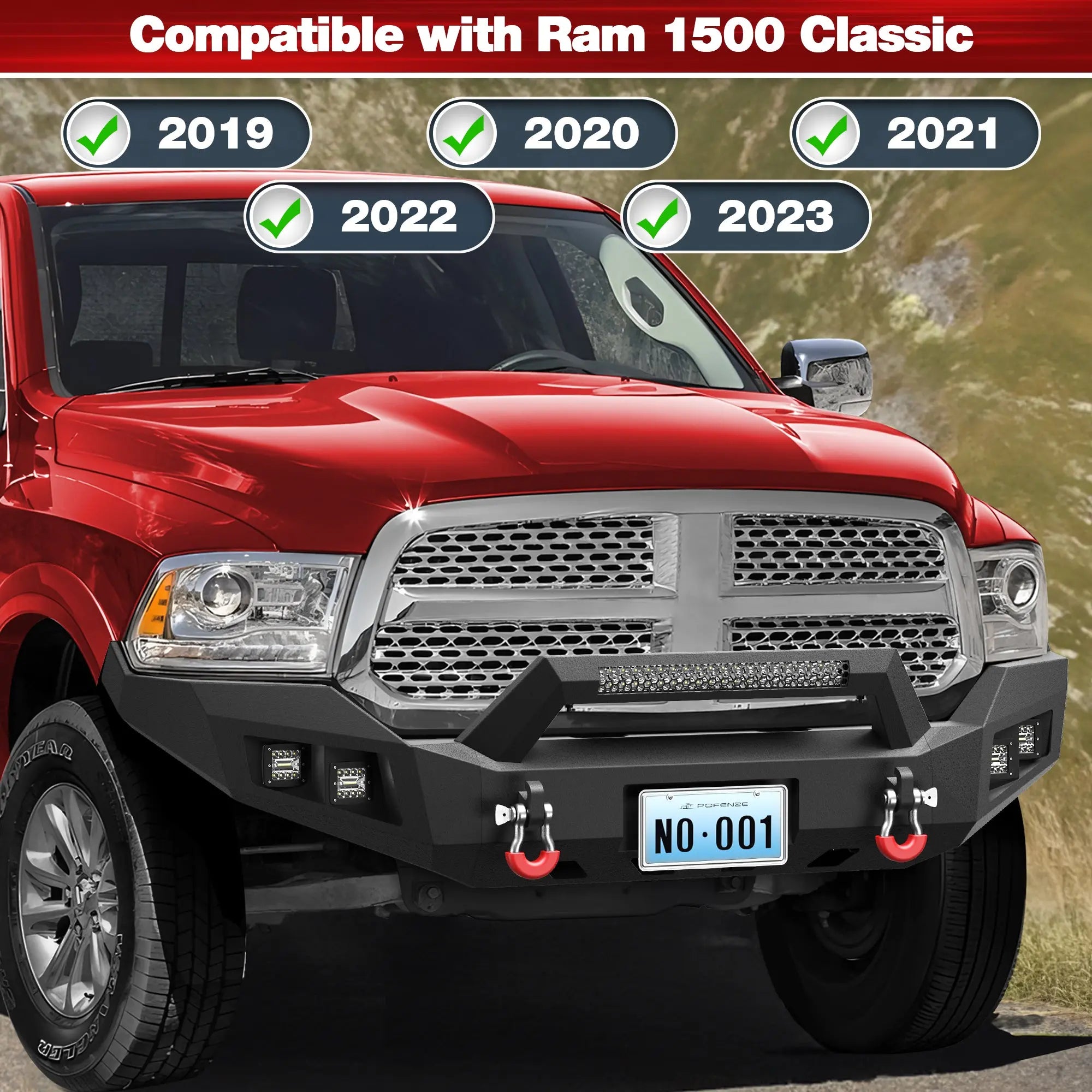 Longsun Heavy Duty Front Bumper for Ram 1500 2013-18 & 2019-24 Classic Pickup