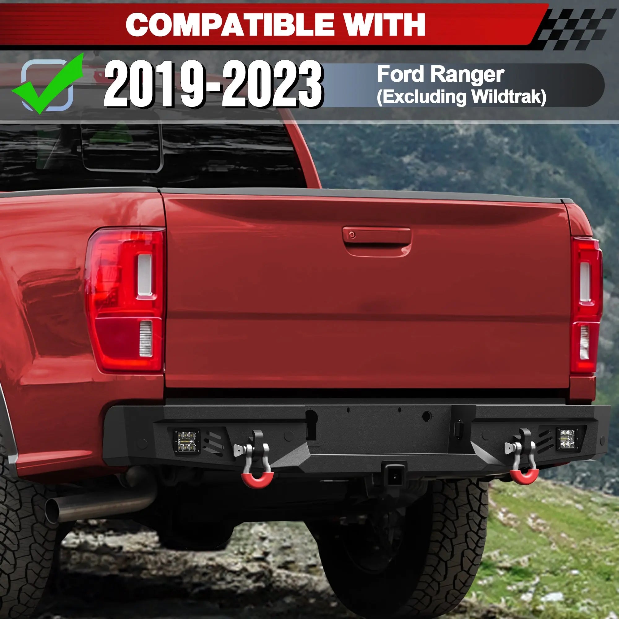Longsun Ranger Front and Rear Bumper Set for 2019-2023 Ford Ranger Pickup Truck (Excluding Wildtrak)
