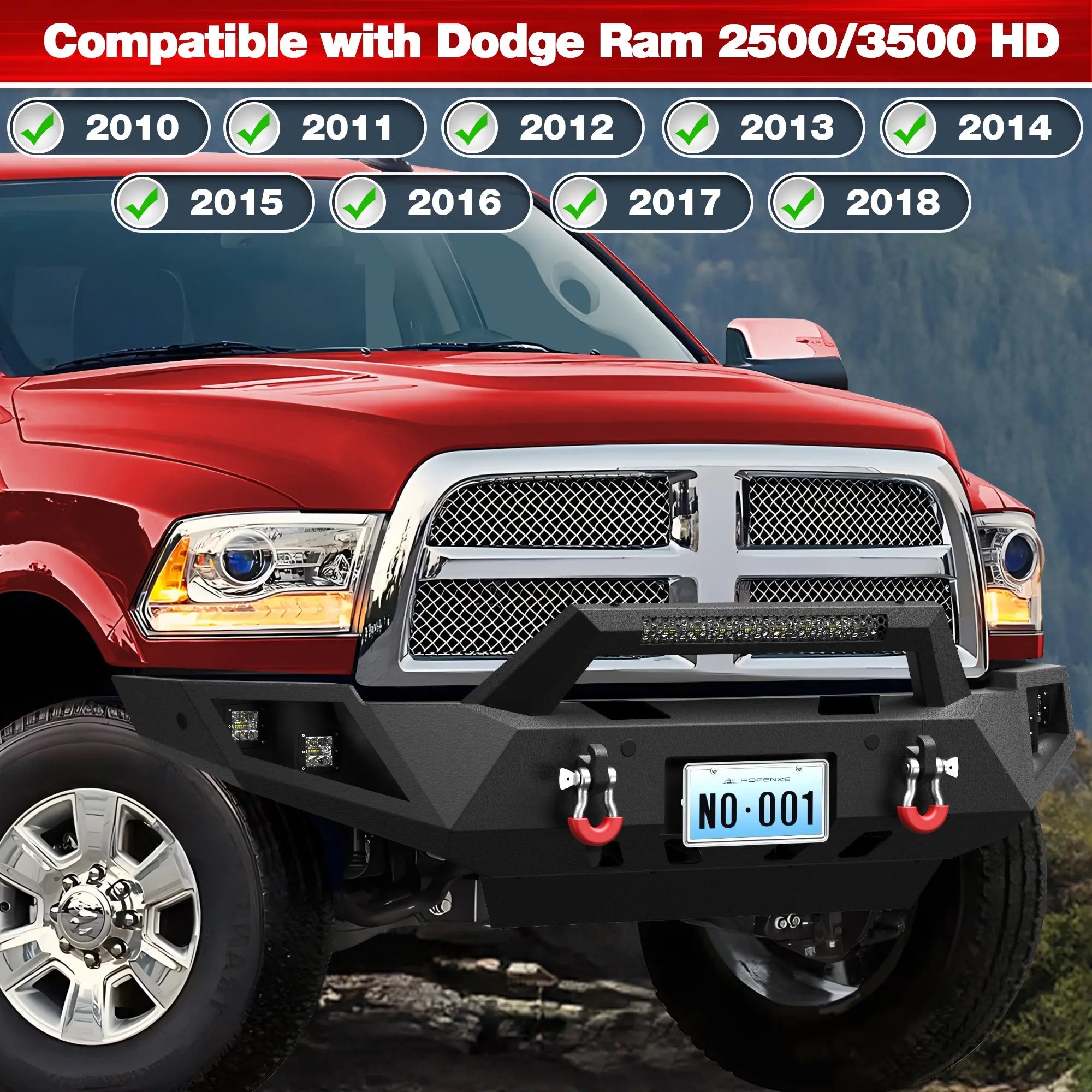 Longsun Ram 2500 Front Bumper Full Width for 2010-2018 Dodge Ram 2500/3500 Pickup