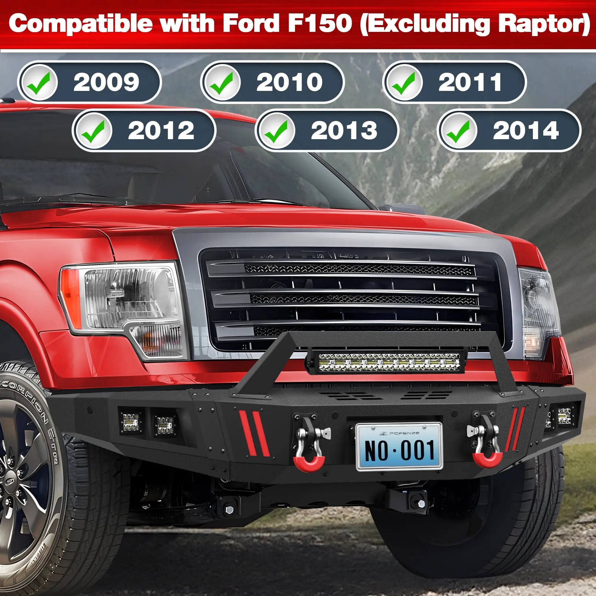 Longsun F150 Full Width Front Bumper with Winch Plate for 2009-2014 Ford F-150 (Excluding Raptor)