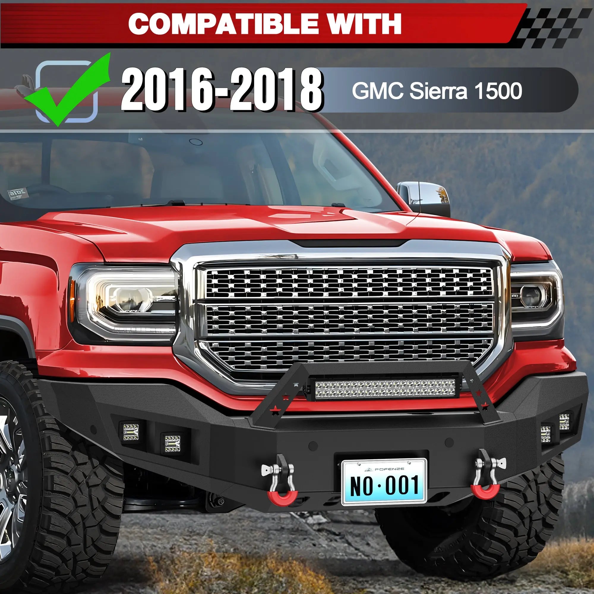 Longsun Sierra 1500 Front Bumper for 2016 2017 2018 GMC Sierra 1500 w/Winch Plate