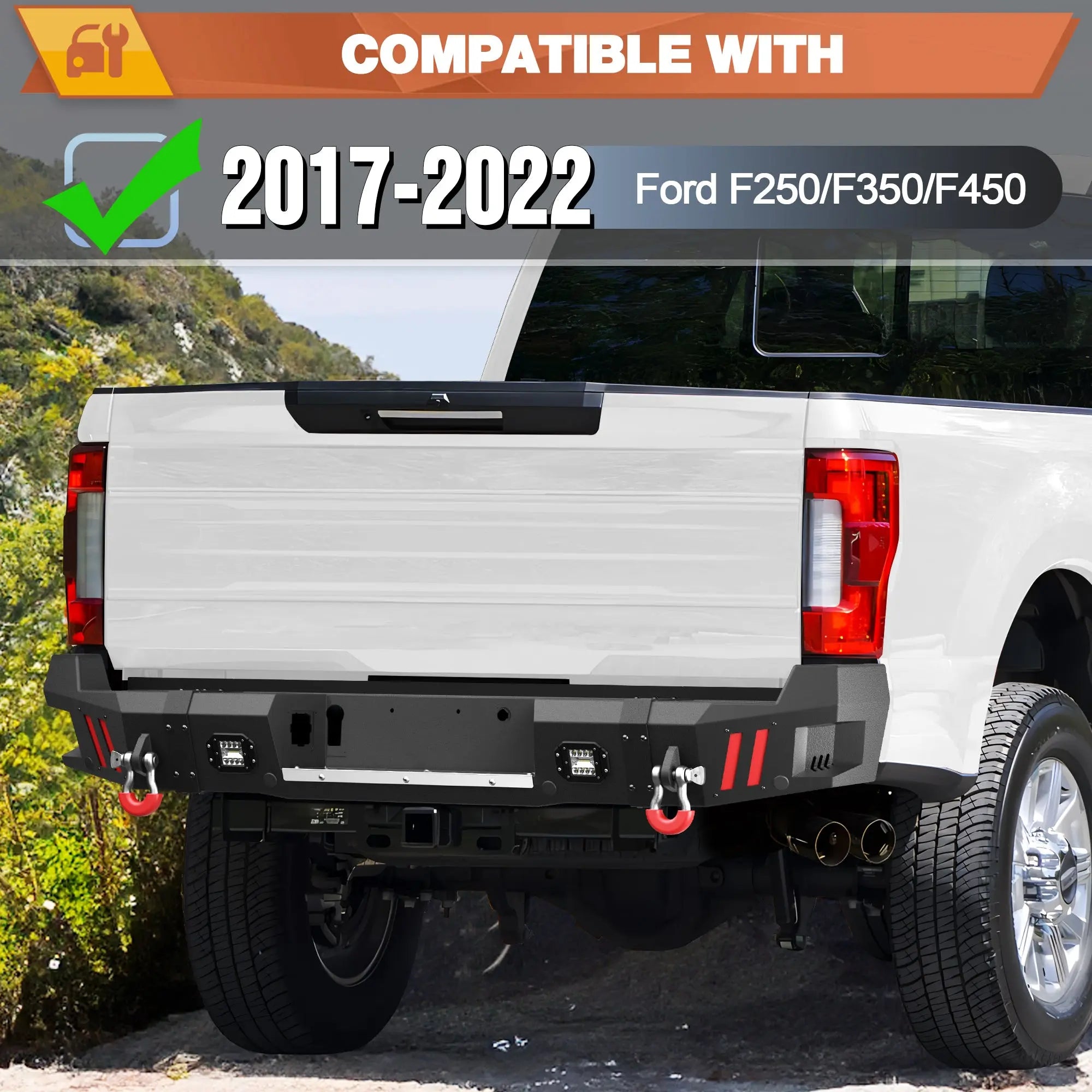 Longsun F250 Front and Rear Bumper Set for 2017-2022 Ford F250/F350/F450 Pickup with Winch Plate