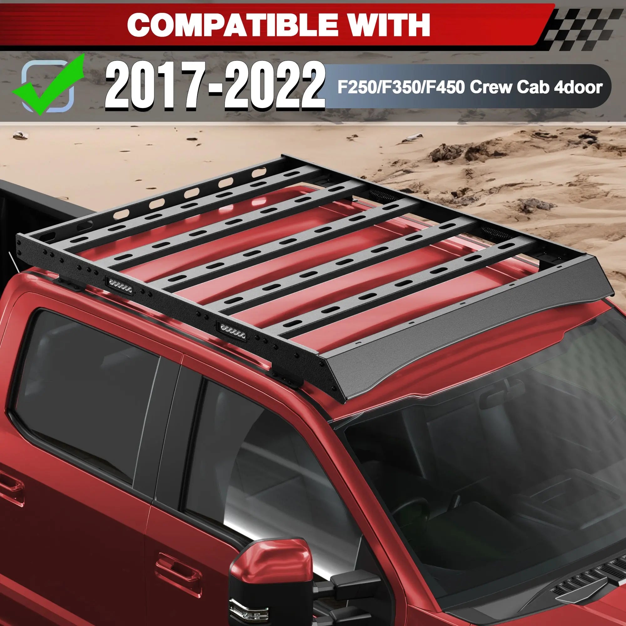 Longsun Roof Rack for 2017-2022 Ford F-250 F-350 F-450 Super Duty, Heavy-Duty Cargo Carrier, 800 lbs Capacity, Black