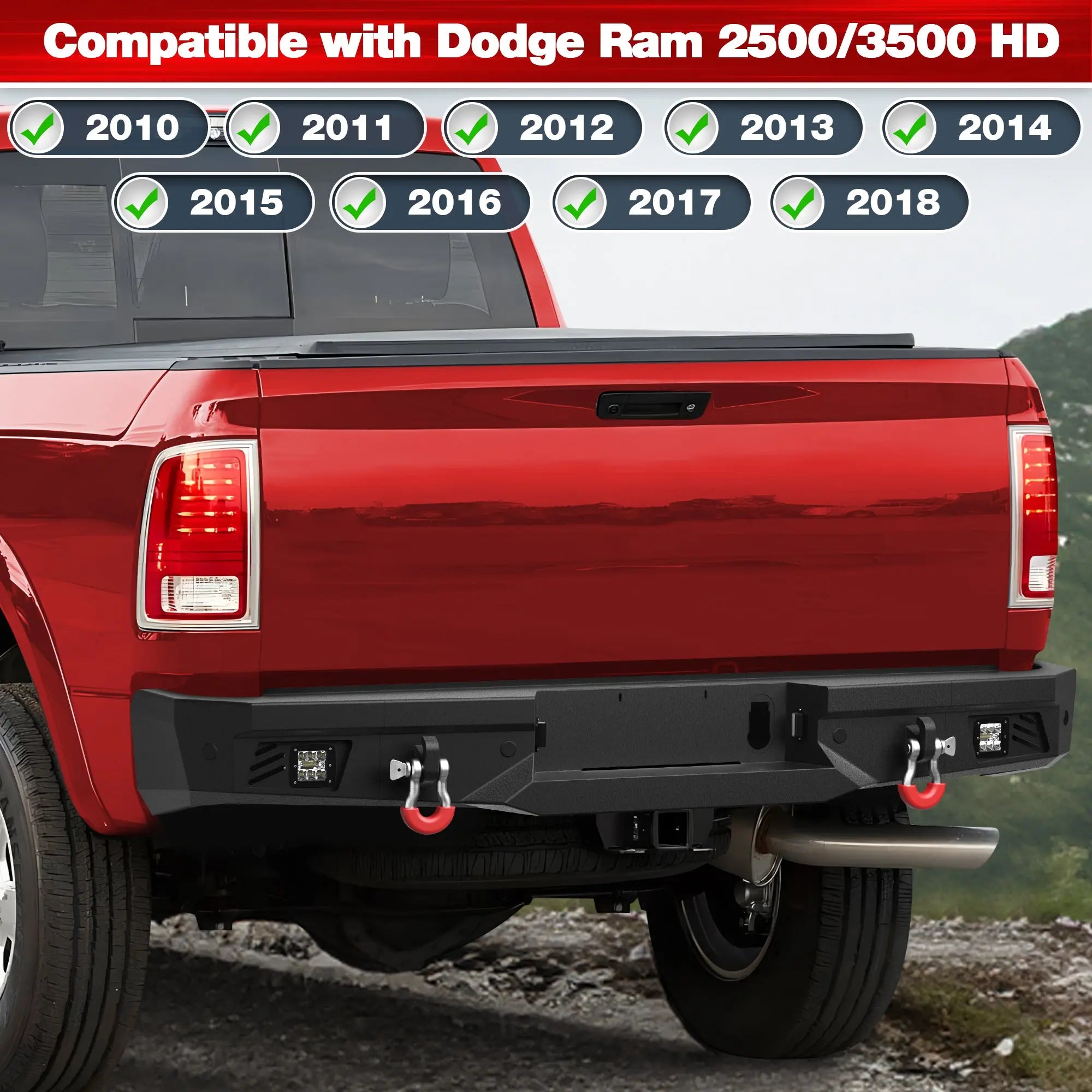 Longsun Ram 2500 Rear Back Bumper for 2010-2018 Ram 2500/3500 w/LED Lights and D-rings