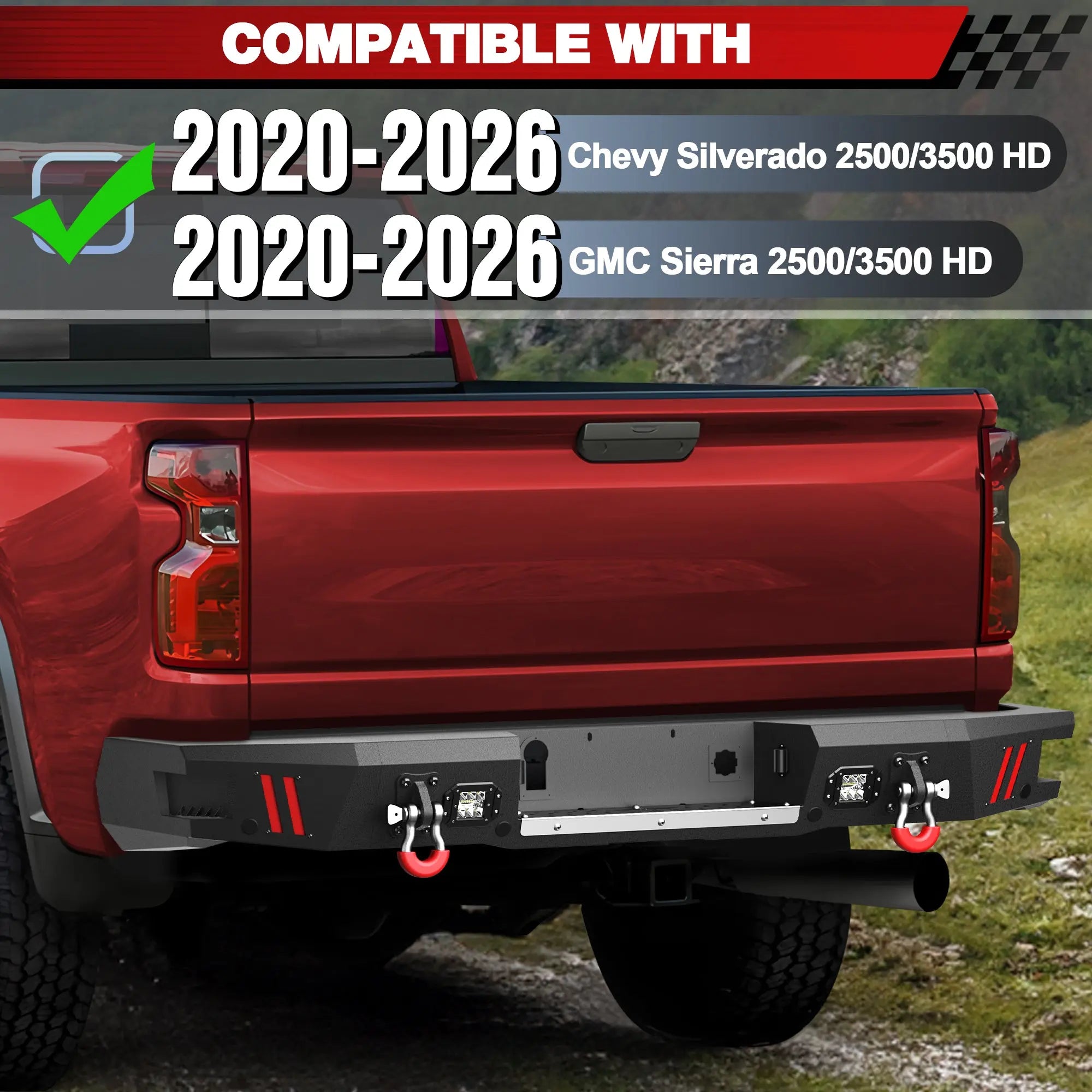 Longsun Rear Bumper for 2020 2021 2022 2023 2024 2025 2026 Chevy Silverado/GMC Sierra 2500/3500 HD