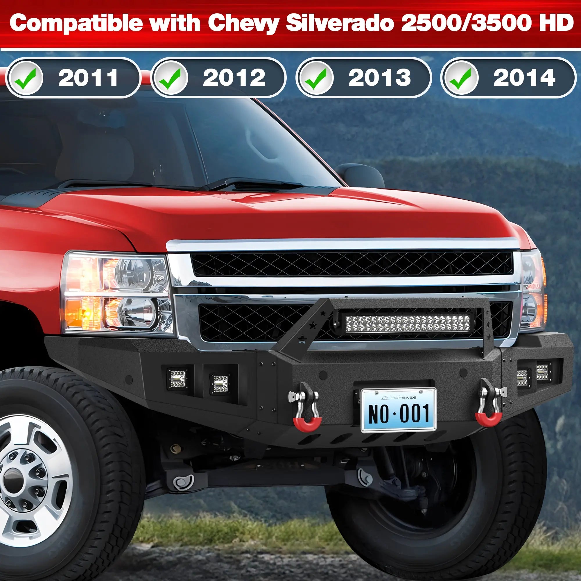Longsun Silverado 2500/3500 Front Bumper Compatible with 2011 2012 2013 2014 Chevy Silverado 2500/3500