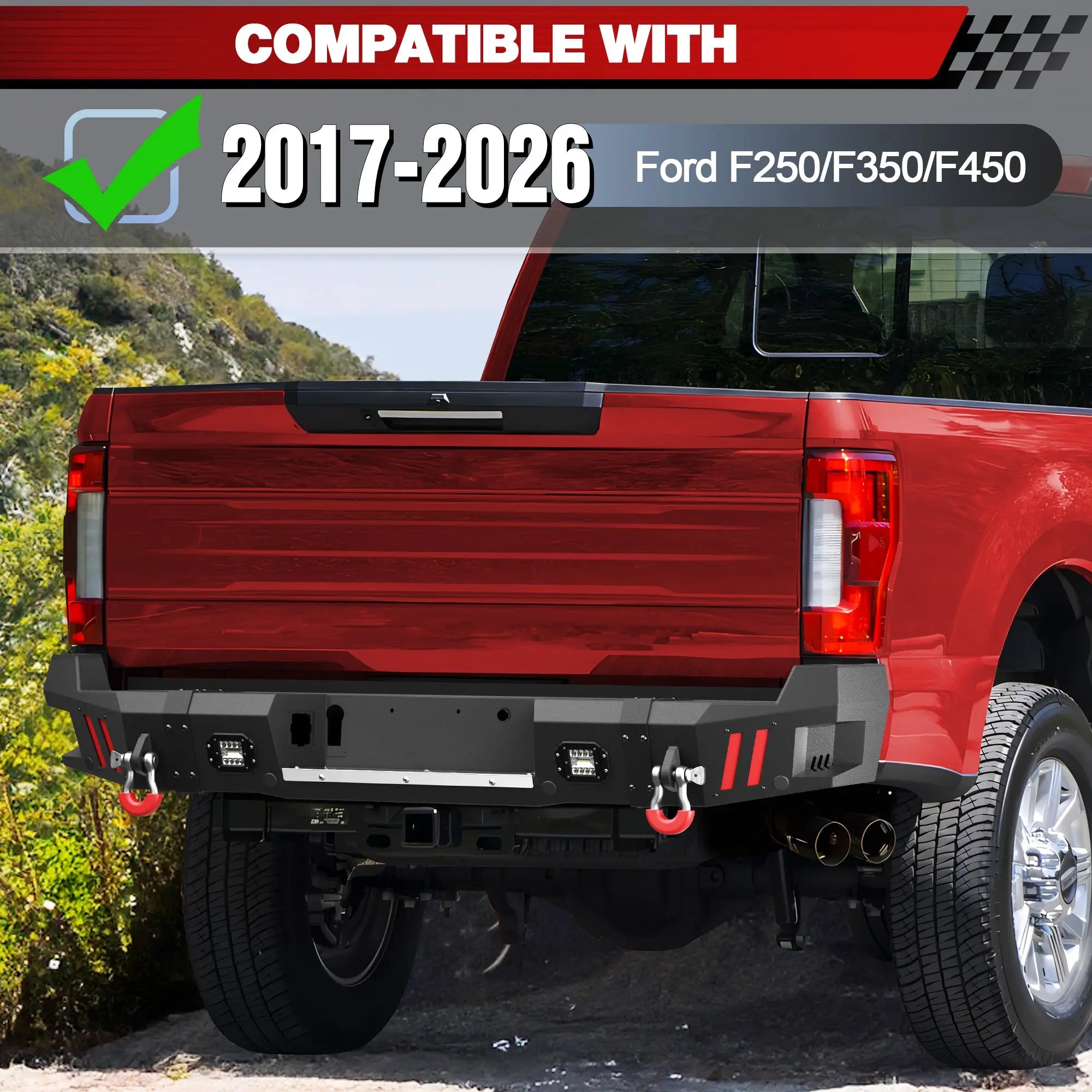 Longsun F250 Rear Bumper Full Width for 2017-2026 Ford F250/F350/F450