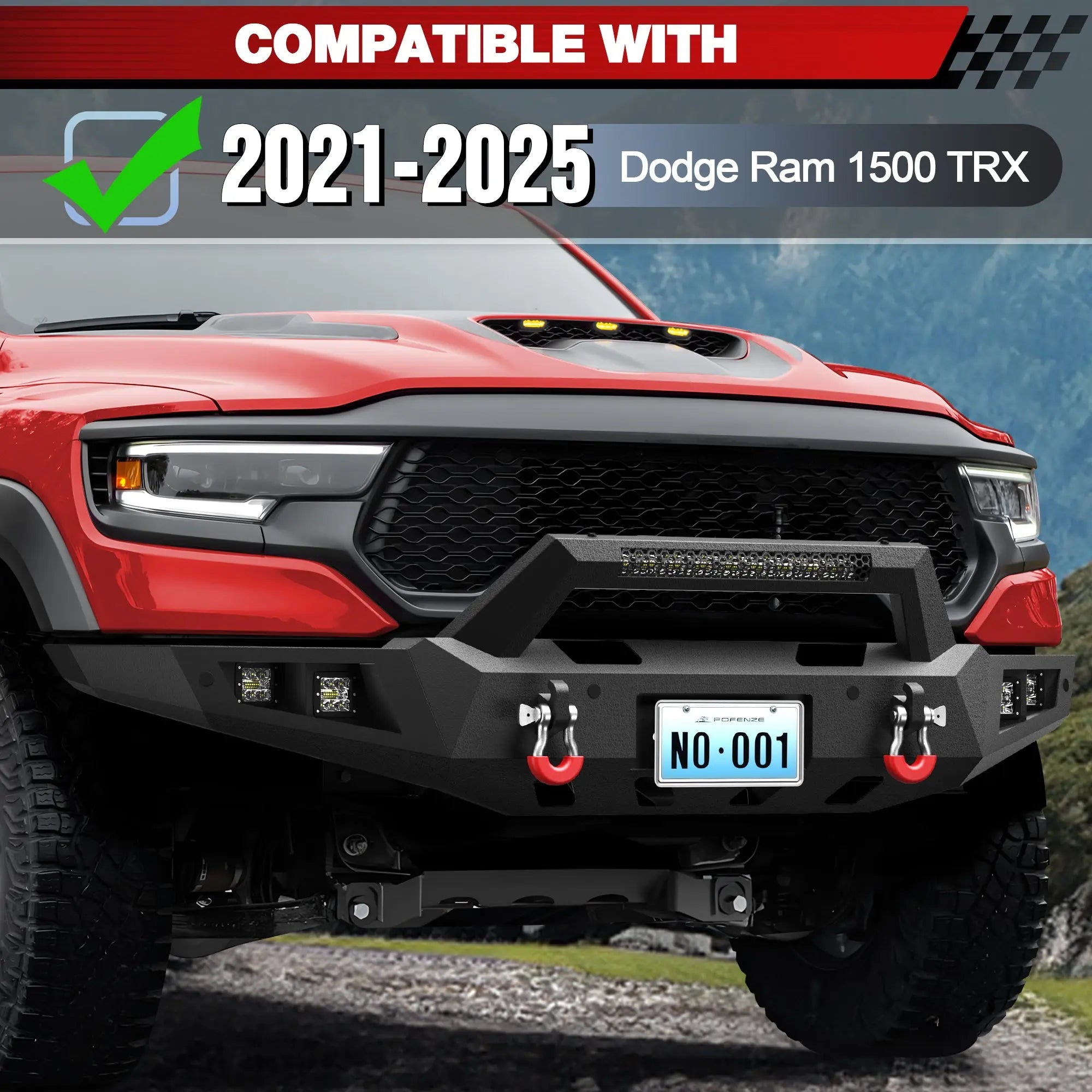 Longsun Front Bumper for 2021 2022 2023 2024 2025 Ram 1500 TRX | Heavy-Duty Steel Front Bumper with Winch Plate, LED Lights, D-Ring & Parking Sensor Holes