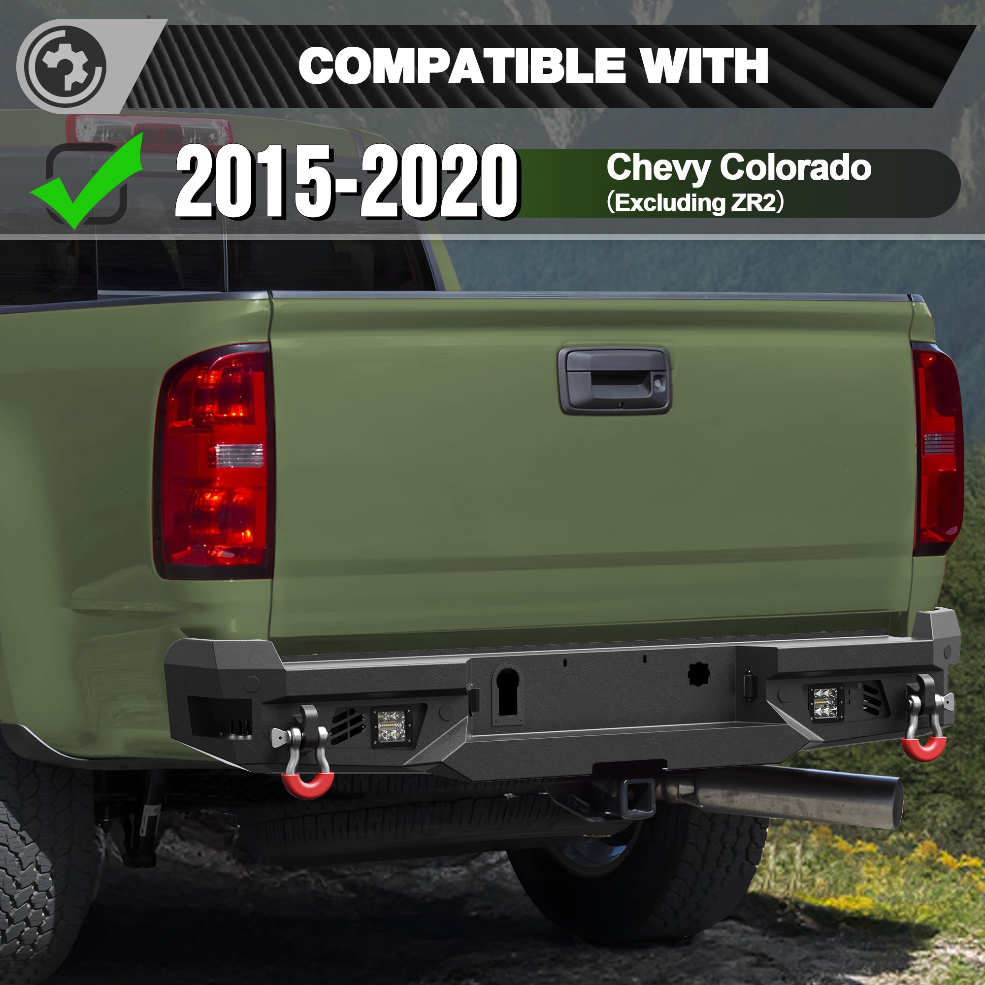 Colorado Front Bumper and Rear Bumper Kit for 2015-2020 Chevy Colorado | Heavy-Duty Steel Bumper Set with Winch Plate, LED Lights, D-Rings & License Plate Bracket (Excludes ZR2)