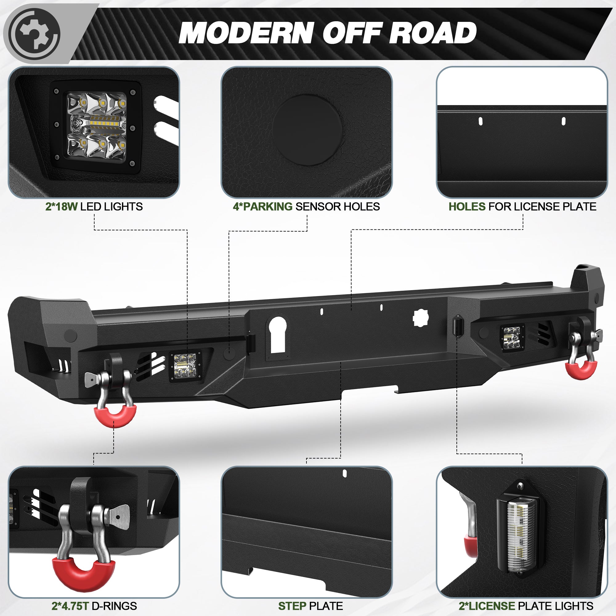Colorado Front Bumper and Rear Bumper Kit for 2015-2020 Chevy Colorado | Heavy-Duty Steel Bumper Set with Winch Plate, LED Lights, D-Rings & License Plate Bracket (Excludes ZR2)