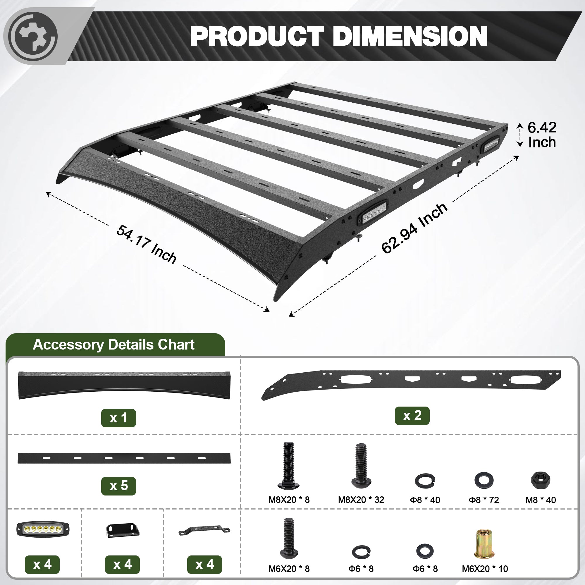 F150 Roof Rack Top Cargo Carrier with Side LED Lights Compatible with 2009 2010 2011 2012 2013 2014 Ford F150 7th Gen SuperCrew (4 Doors Only)