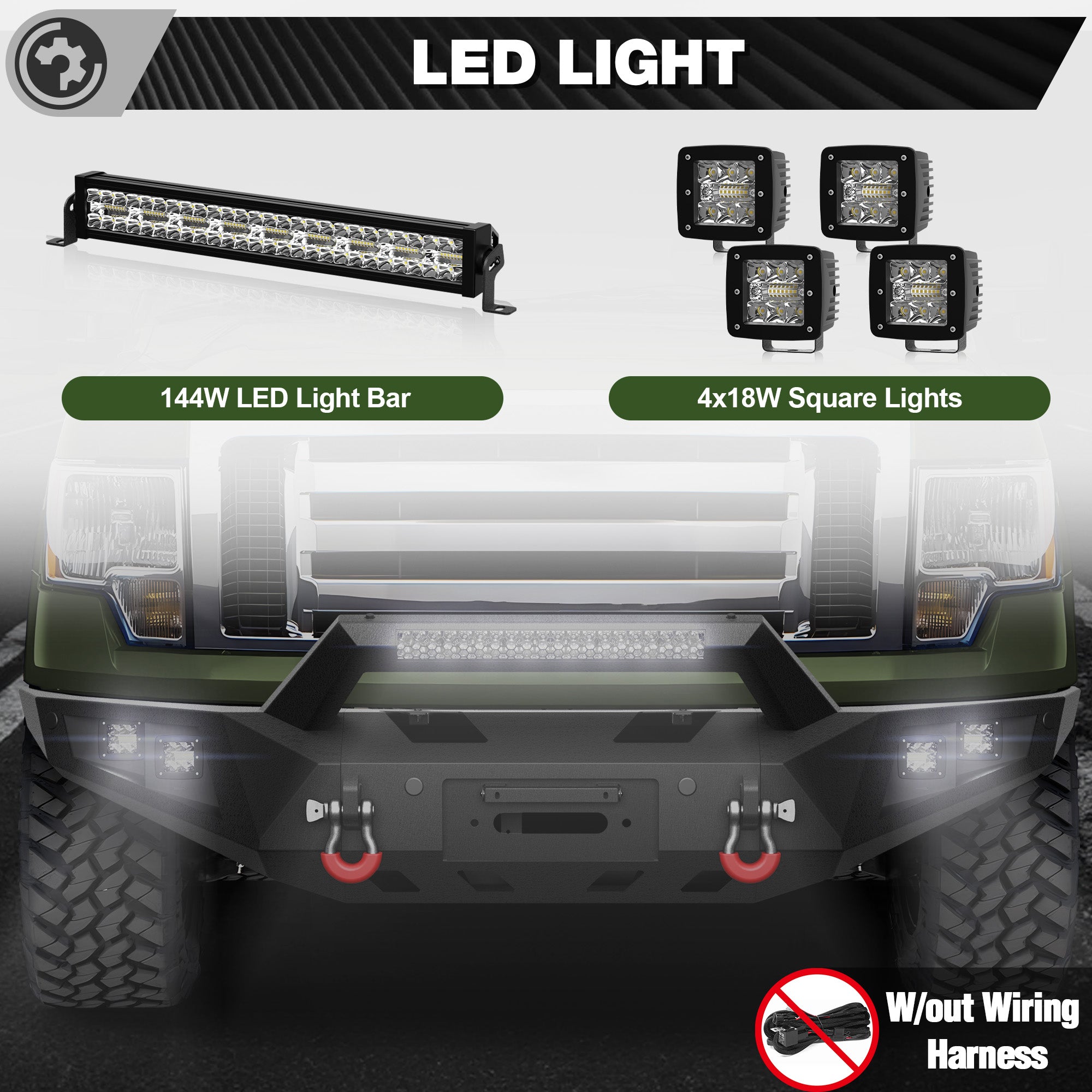 Front Bumper for 2009-2014 Ford F-150 | Heavy-Duty Steel Front Bumper with Winch Plate, LED Lights, D-Ring & License Plate Bracket (Excludes Raptor)