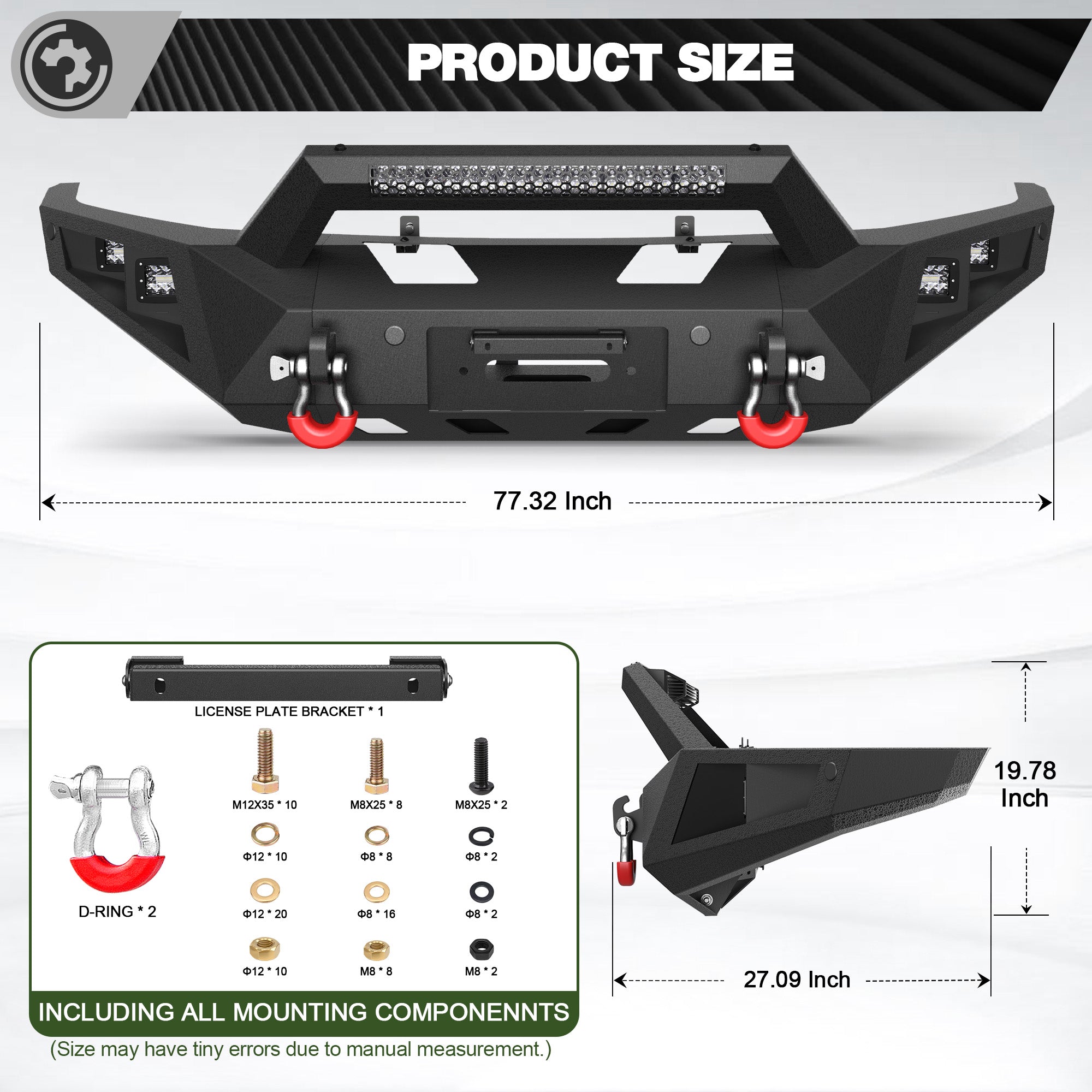 Front Bumper for 2009-2014 Ford F-150 | Heavy-Duty Steel Front Bumper with Winch Plate, LED Lights, D-Ring & License Plate Bracket (Excludes Raptor)