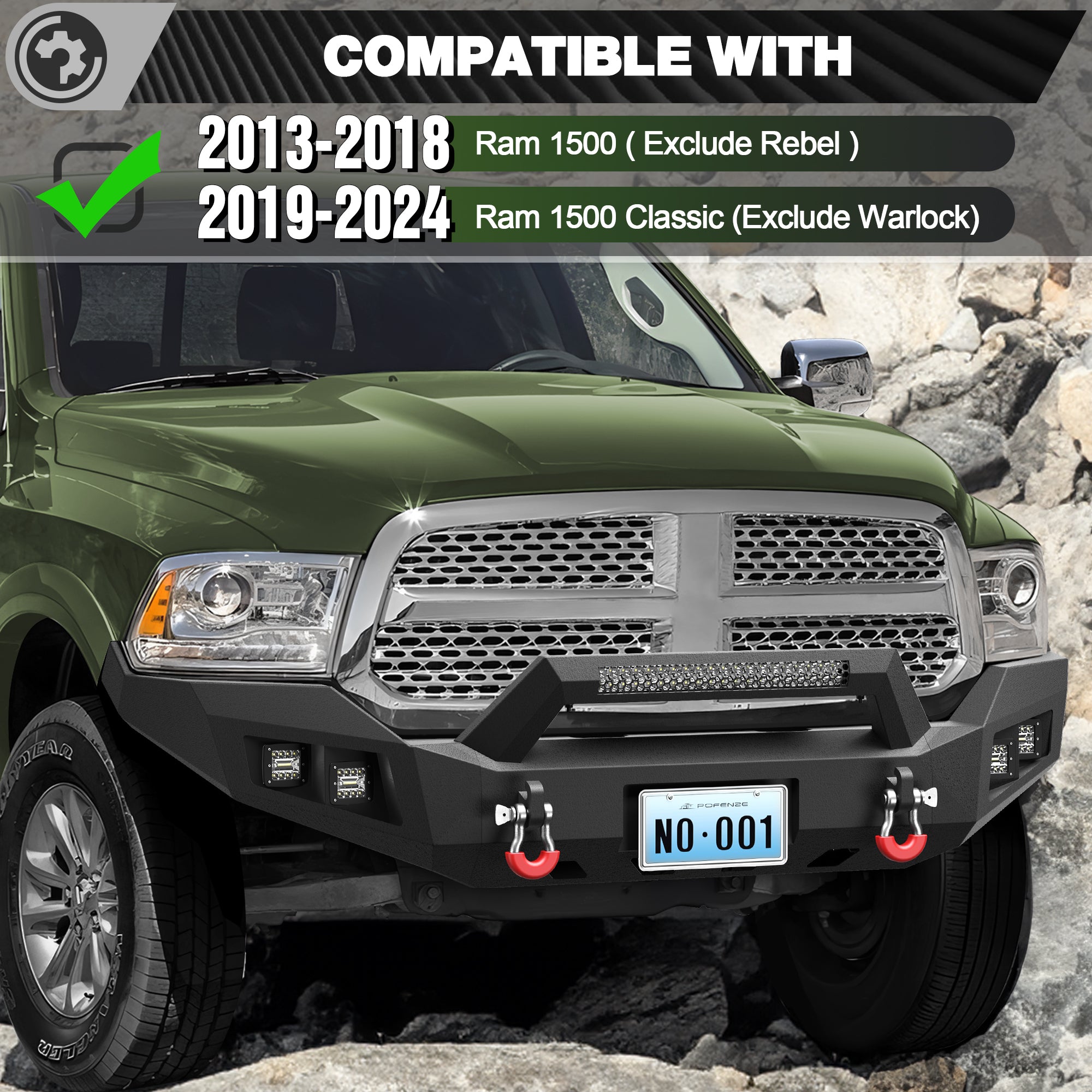 Front & Rear Bumper Kit for 2013-2018 Ram 1500 & 2019-2024 Ram 1500 Classic