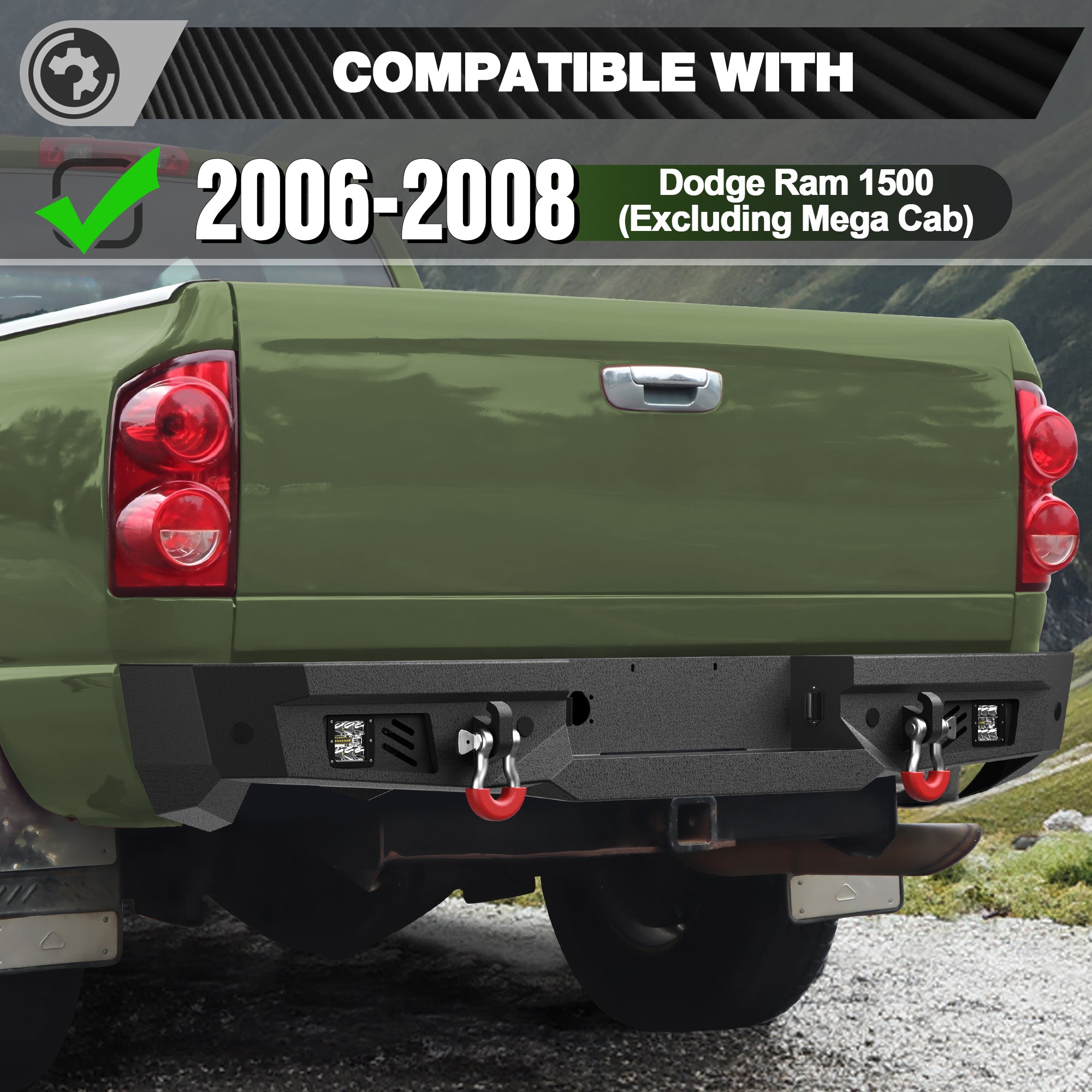 Ram 1500 Front & Rear Bumper Kit for 2006 2007 2008 Ram 1500 | Heavy-Duty Steel Bumper Set with Winch Plate, LED Lights, D-Ring & License Plate Bracket (Excluding Mega Cab)