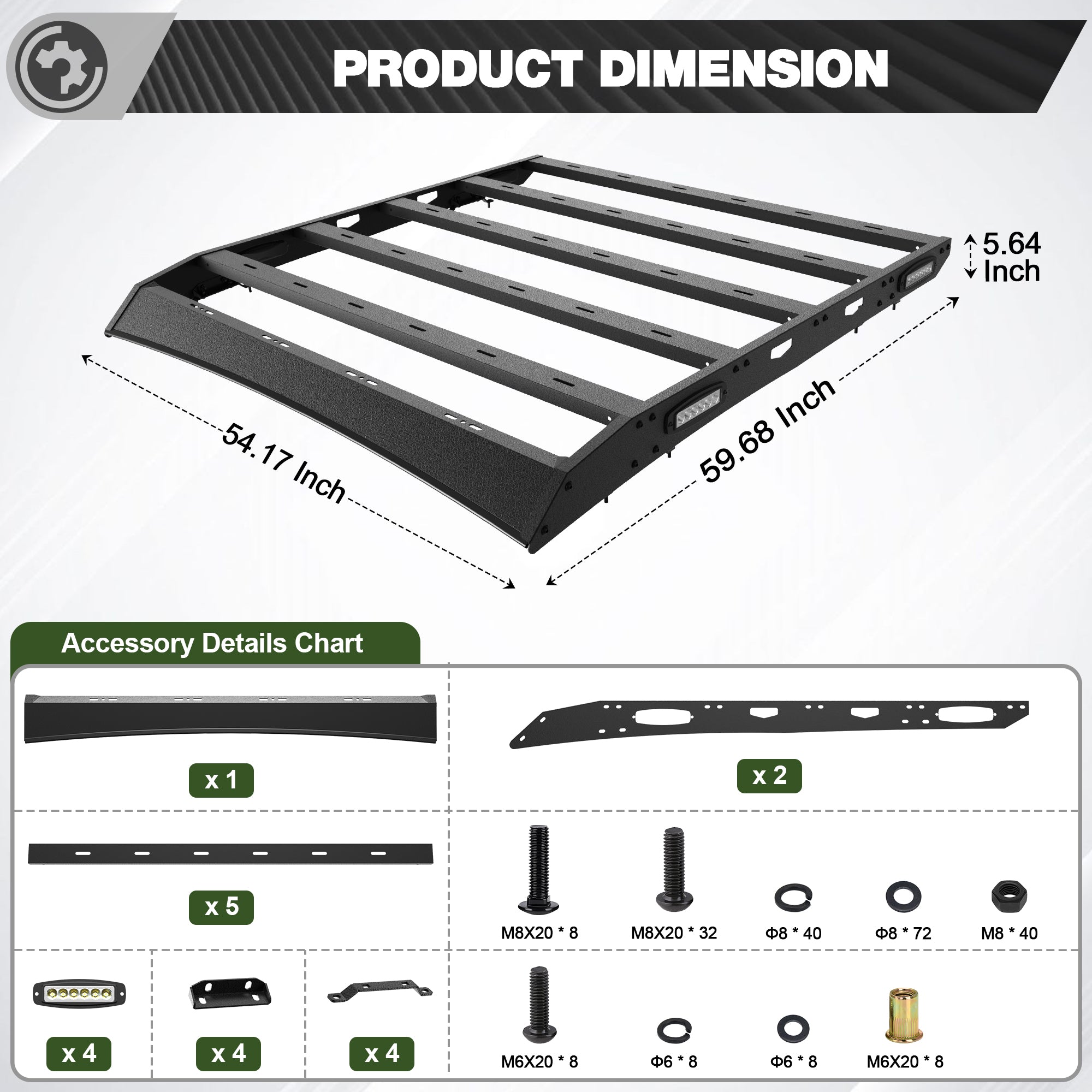 Ram 1500 Roof Rack Top Cargo Carrier with Side LED Lights Compatible with 2009-2018 Ram 1500 4th Gen Crew Cab