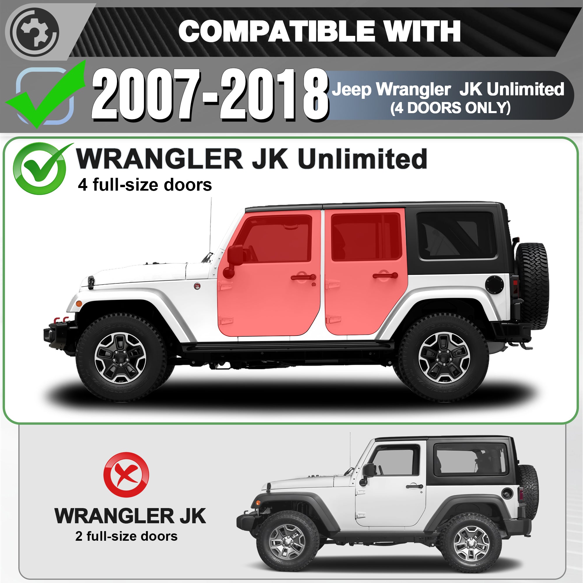 Running Boards Side Steps for 2007-2018 Jeep Wrangler JK Unlimited (4-Door)