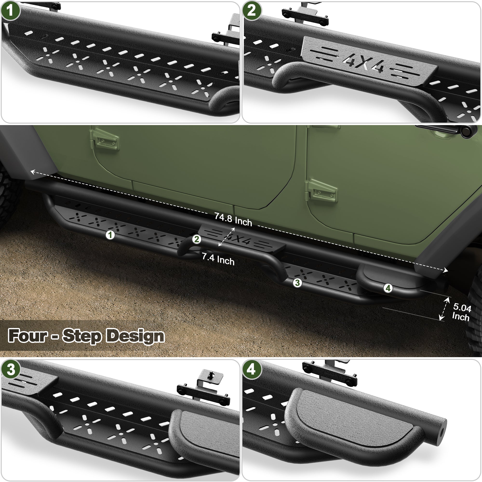 Running Boards Side Steps for 2007-2018 Jeep Wrangler JK Unlimited (4-Door)