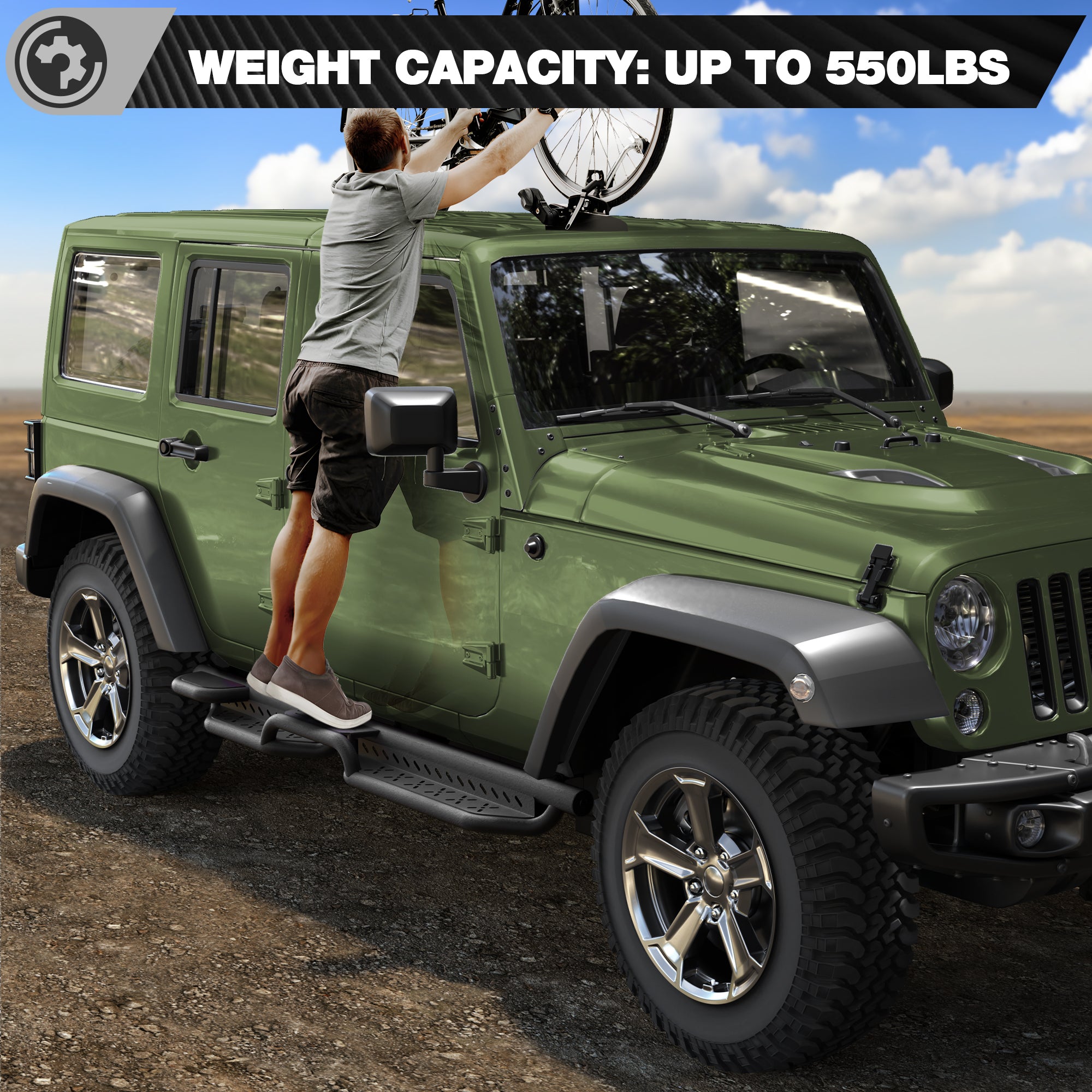 Running Boards Side Steps for 2007-2018 Jeep Wrangler JK Unlimited (4-Door)