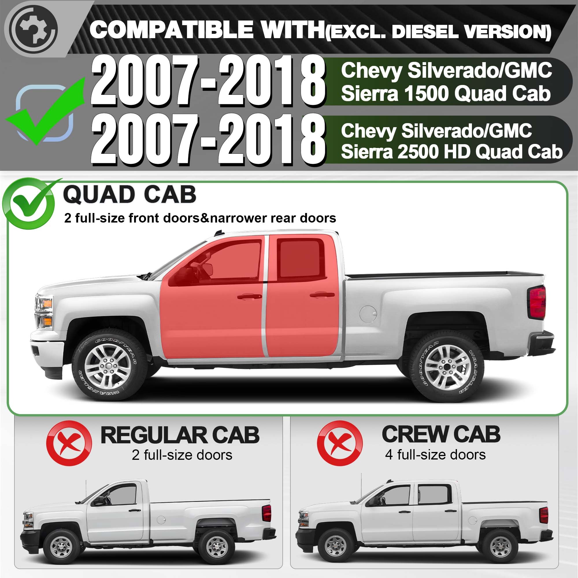 Running Boards for 2007-2018 Chevy Silverado & GMC Sierra 1500/2500/3500 Quad Cab