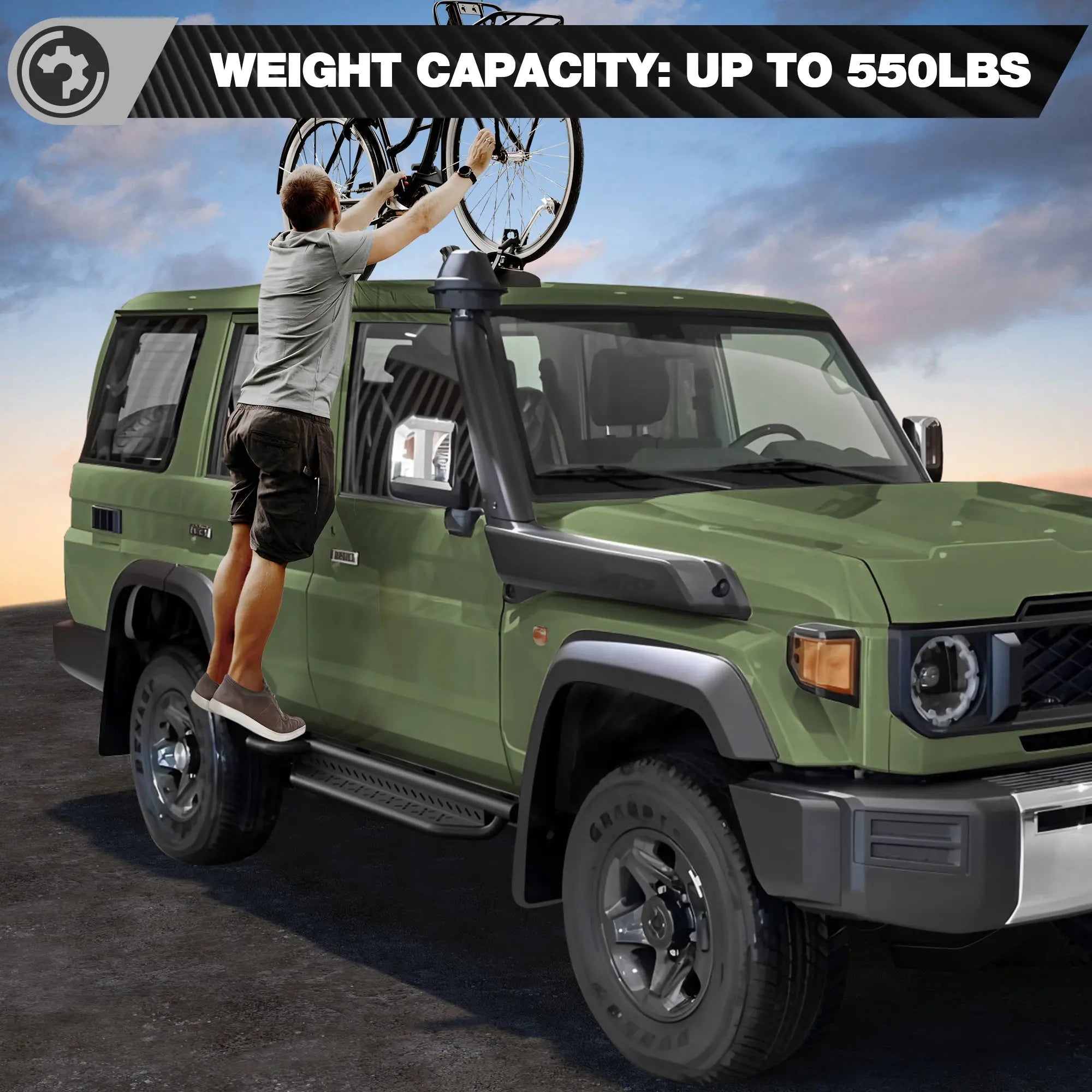 Running Boards for 2007-2023 Toyota Land Cruiser LC76 | Single-Step Side Steps, Heavy-Duty Carbon Steel, 550 lbs Load Capacity nadiaauto