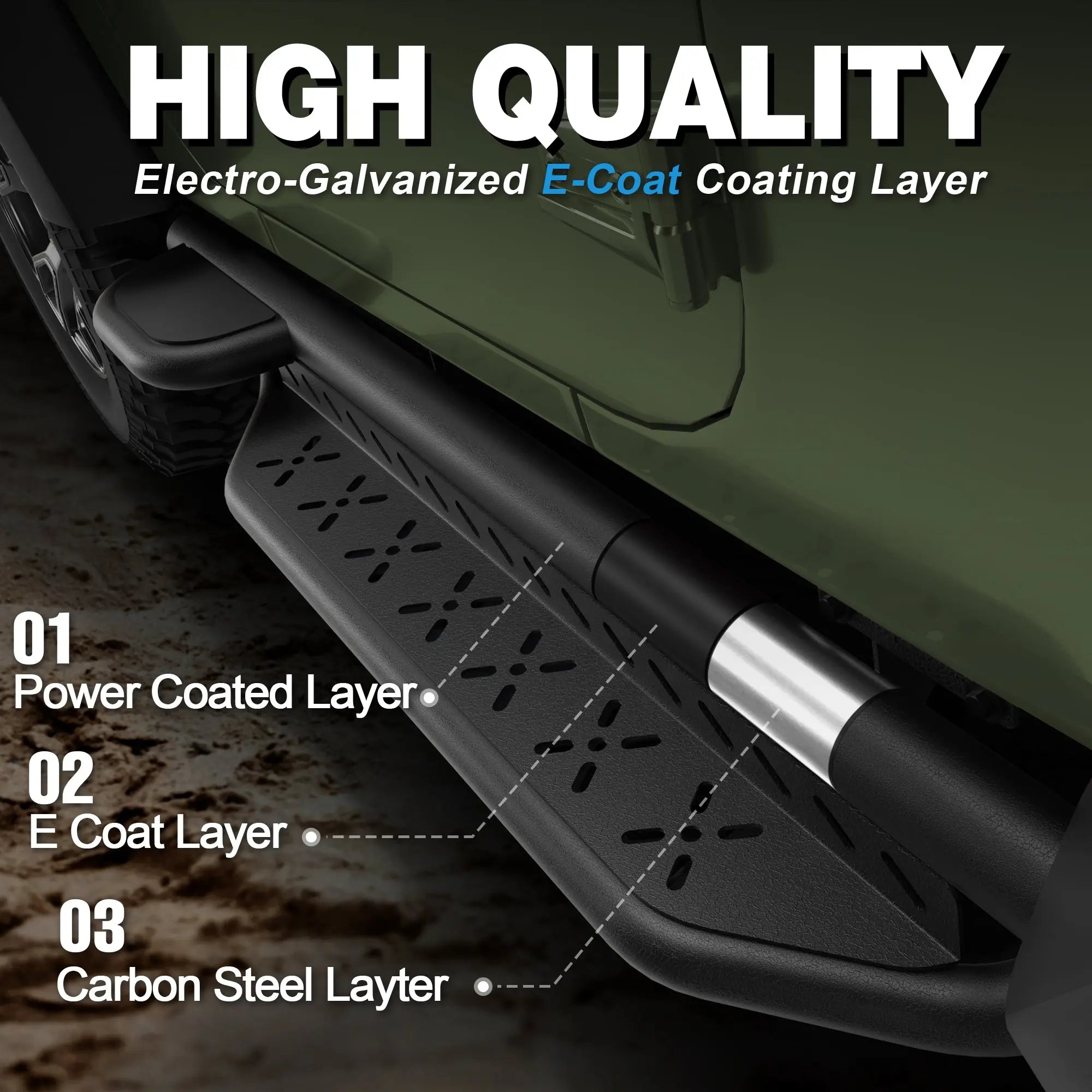 Running Boards for 2007-2023 Toyota Land Cruiser LC76 | Single-Step Side Steps, Heavy-Duty Carbon Steel, 550 lbs Load Capacity nadiaauto
