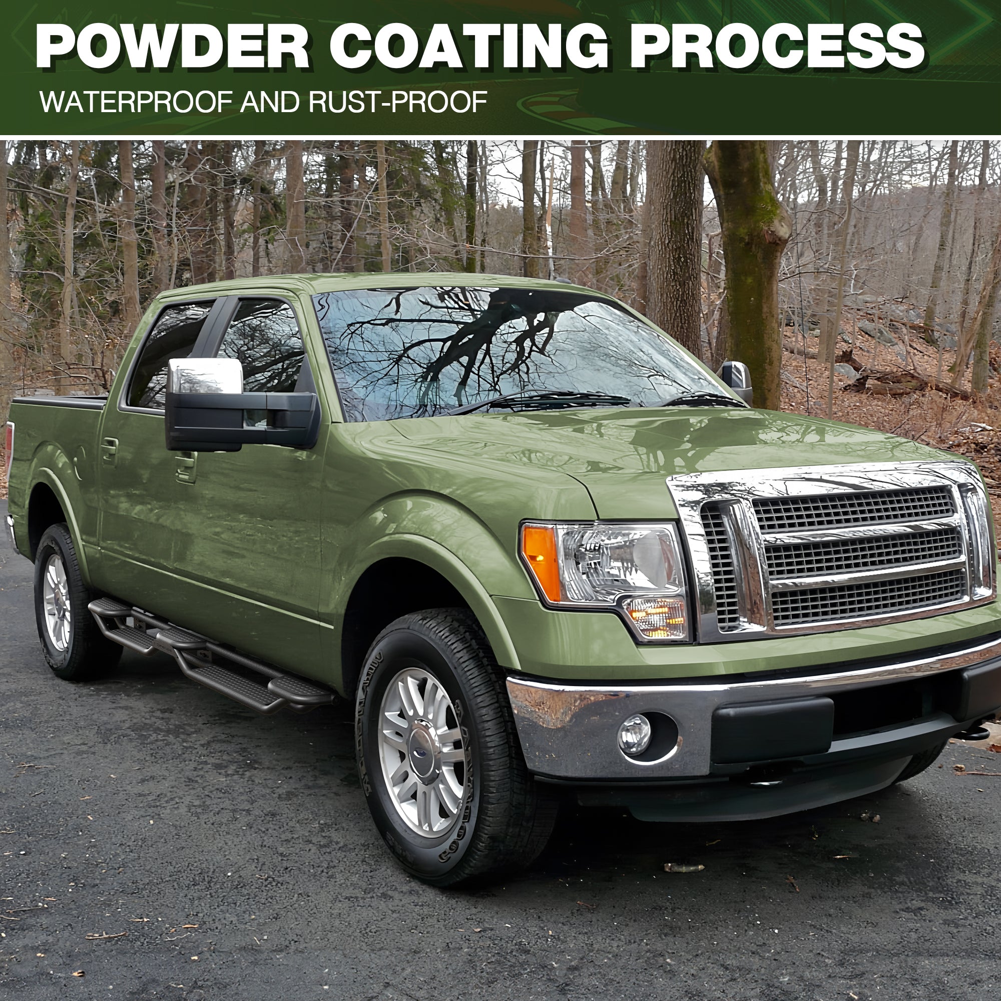 Running Boards for 2009-2014 Ford F-150 SuperCrew (4-Door) | 3-Step Side Steps, Heavy-Duty Carbon Steel, 550 lbs Load Capacity, Anti-Slip Nerf Bars