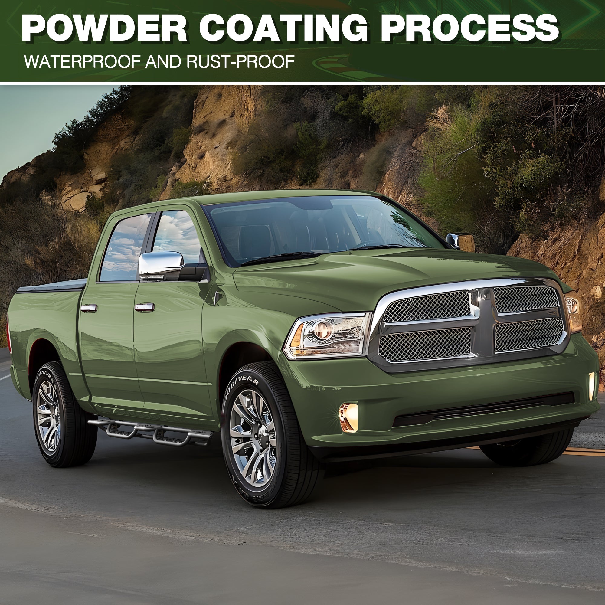 Running Boards for 2009-2018 Ram 1500 Quad Cab | Wide 3-Step Nerf Bars, Heavy-Duty Carbon Steel, 550 lbs Load Capacity, Anti-Slip Side Steps