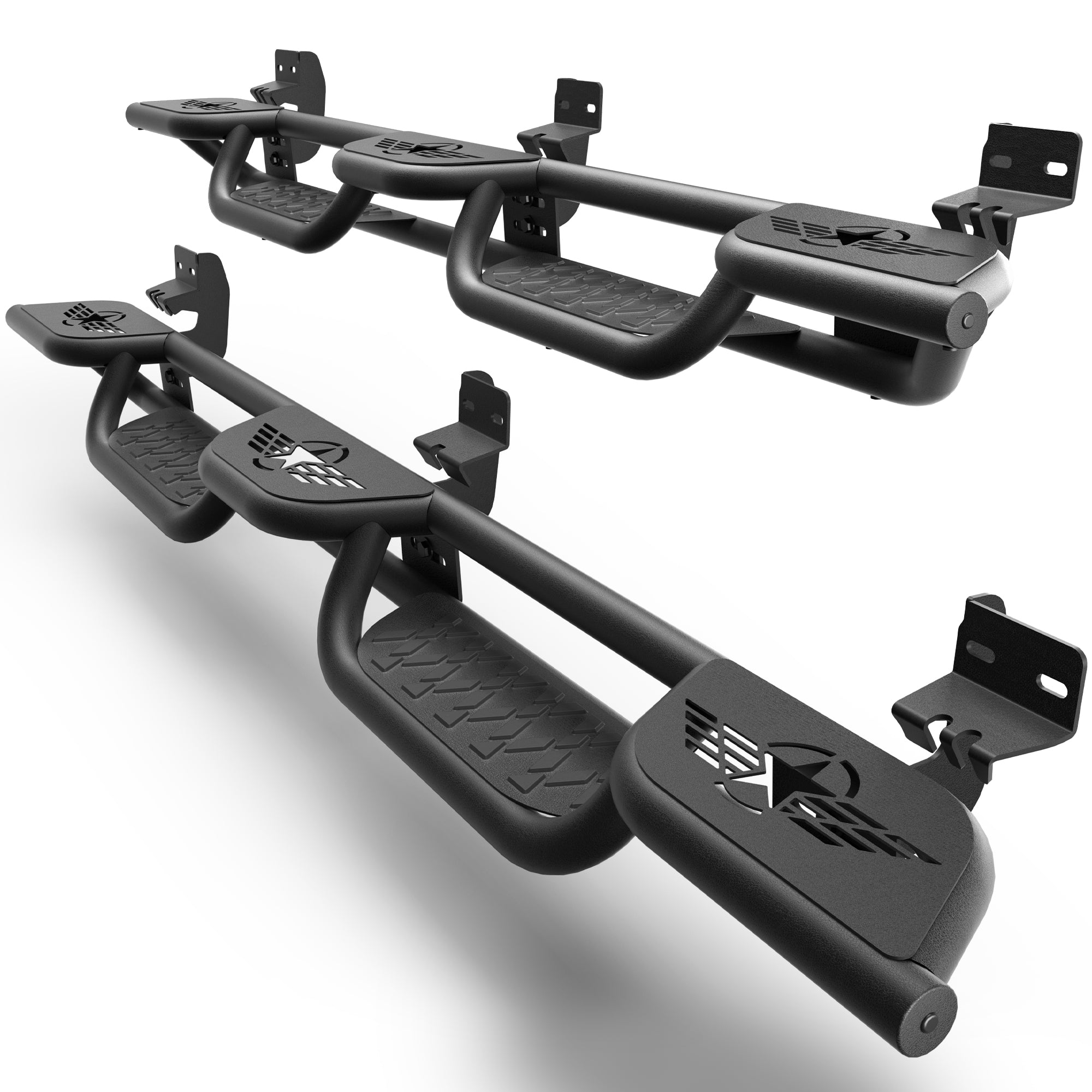 Running Boards for 2009-2018 Ram 1500 Quad Cab | Wide 3-Step Nerf Bars, Heavy-Duty Carbon Steel, 550 lbs Load Capacity, Anti-Slip Side Steps