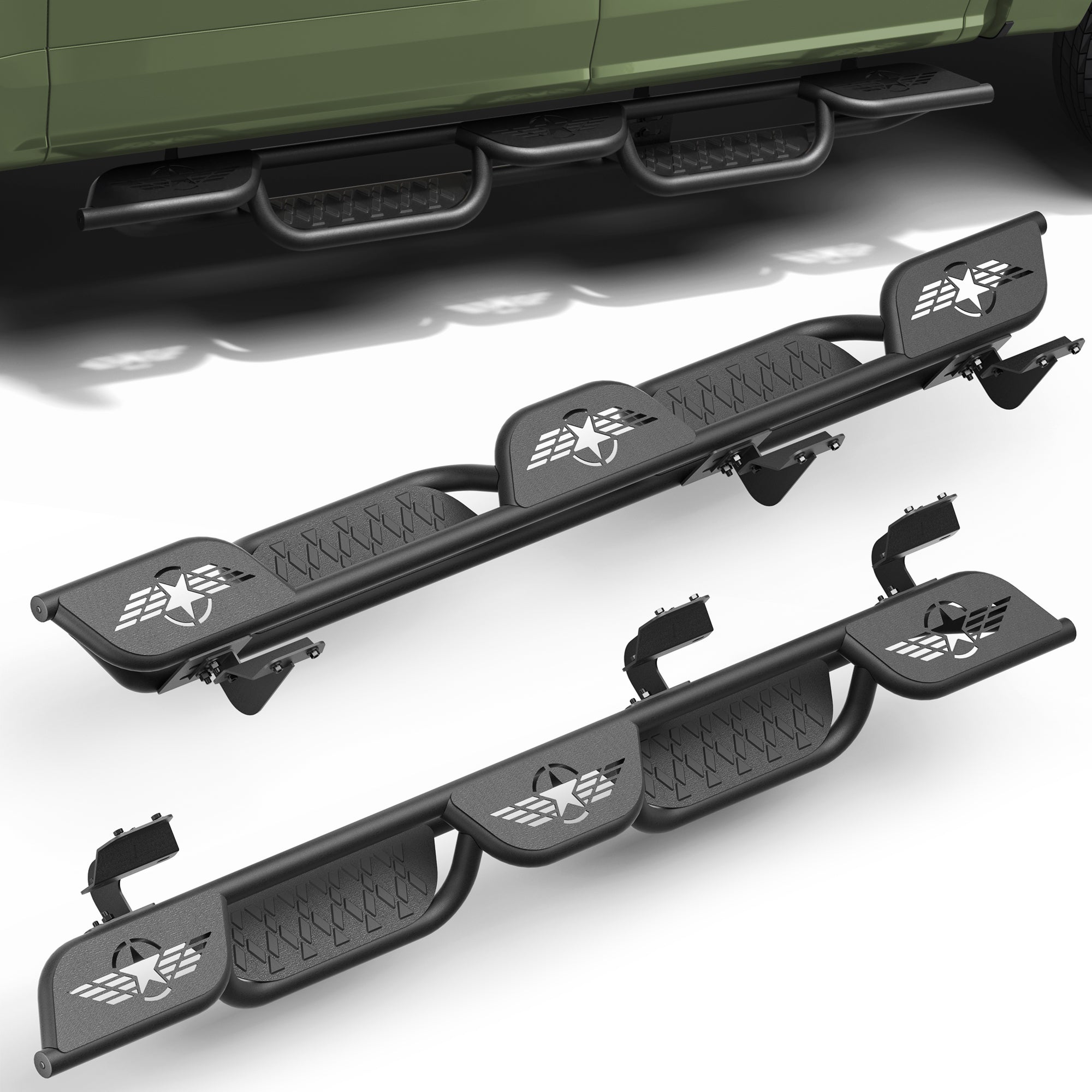 Running Boards for 2015-2025 Ford F-150 SuperCrew & 2017-2025 Ford F-250/F-350 Super Duty Crew Cab | 3-Step Side Steps, Heavy-Duty Carbon Steel, 550 lbs Load Capacity